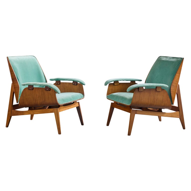 Ico Parisi, Lounge Chairs, Wood, Fabric, Italy, 1950s