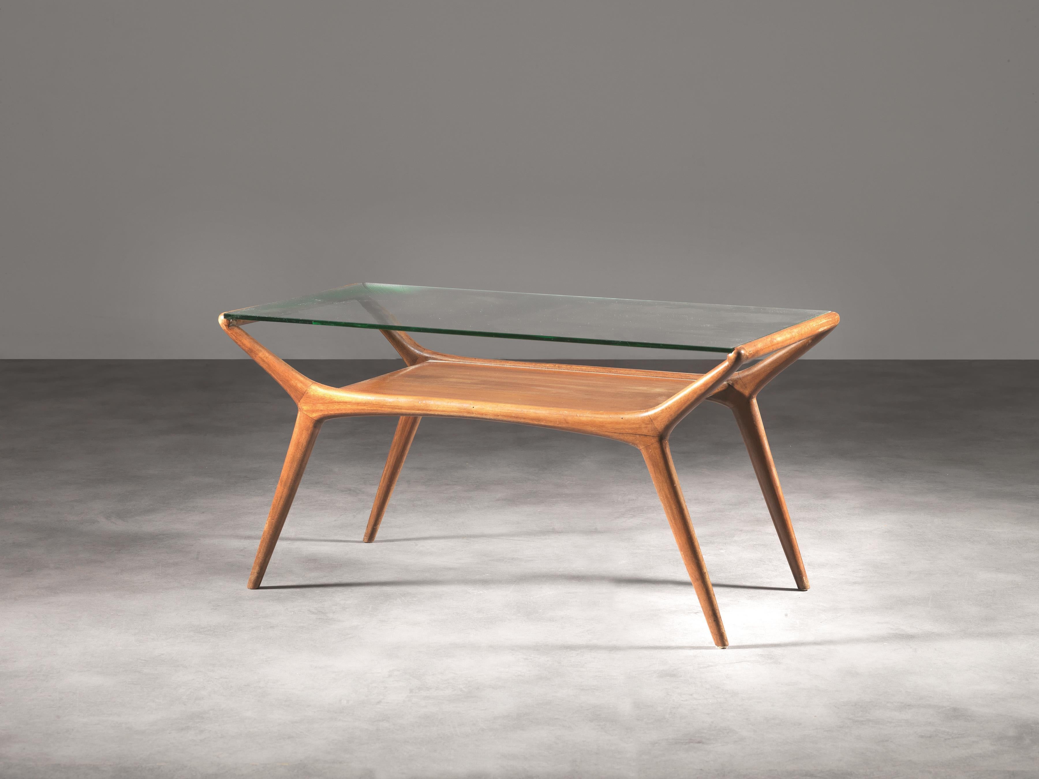Ico Parisi Low Table with Glass Shelf Italian Manufacture, 1950s In Good Condition In Montecatini Terme, IT