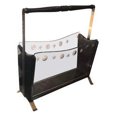 Ico Parisi Magazine Rack Brass Glass Wood 1950 Italy