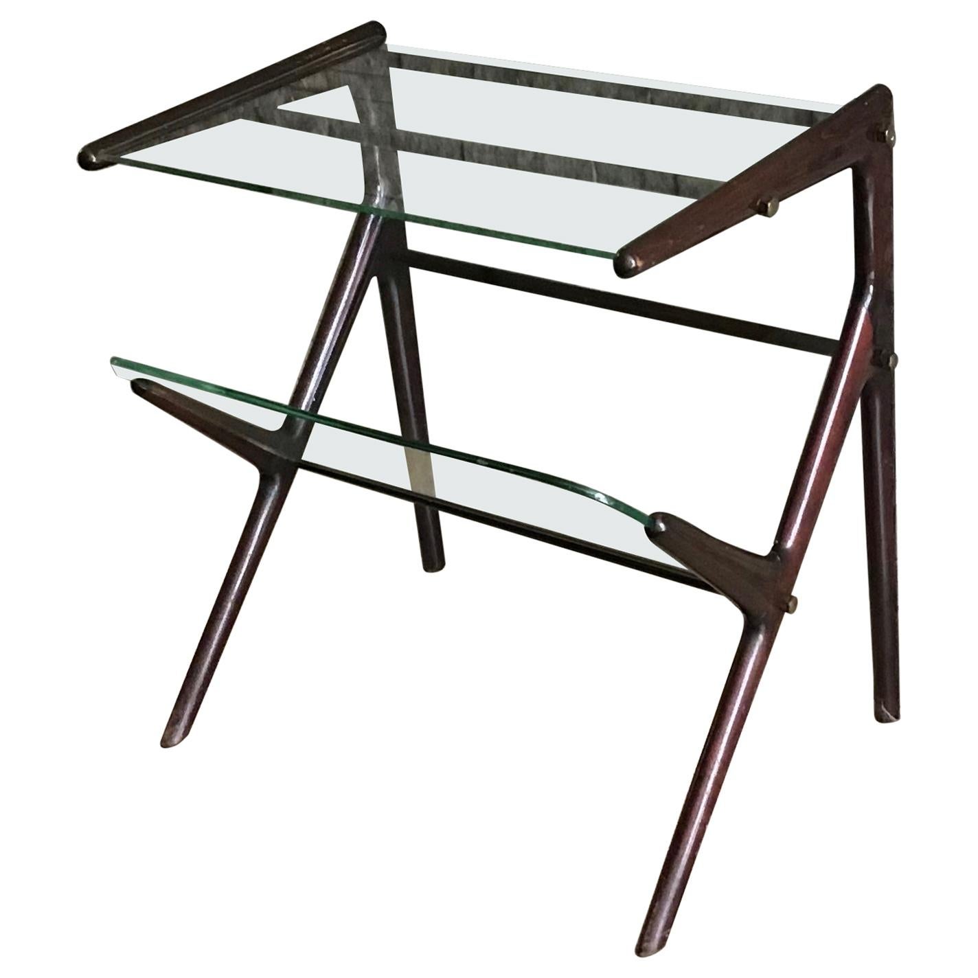 Ico Parisi Magazine Table Wood Brass, 1950, Italy For Sale