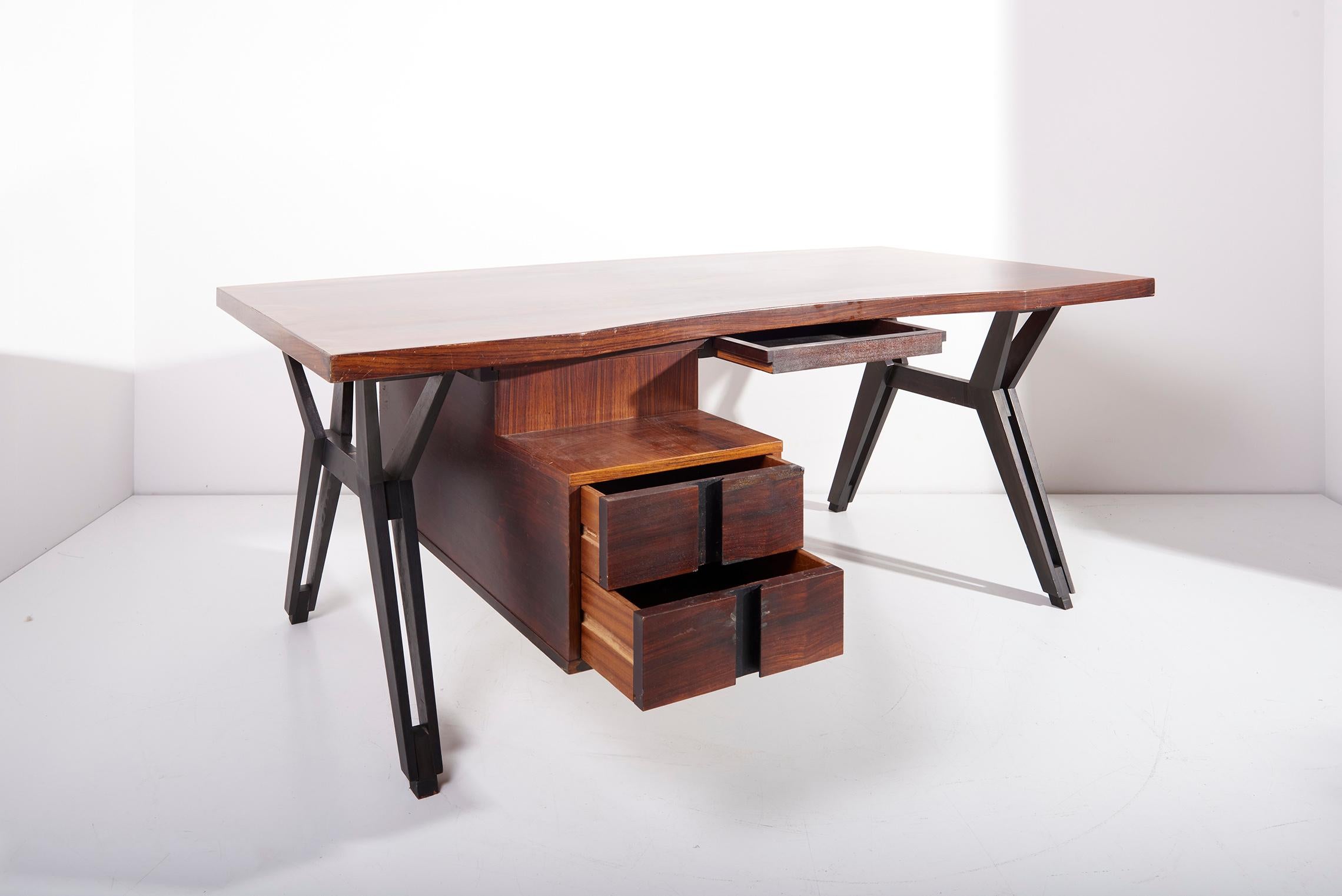 Ico Parisi Mahogany Executive Office Desk by MIM Italy, 1950s For Sale 4