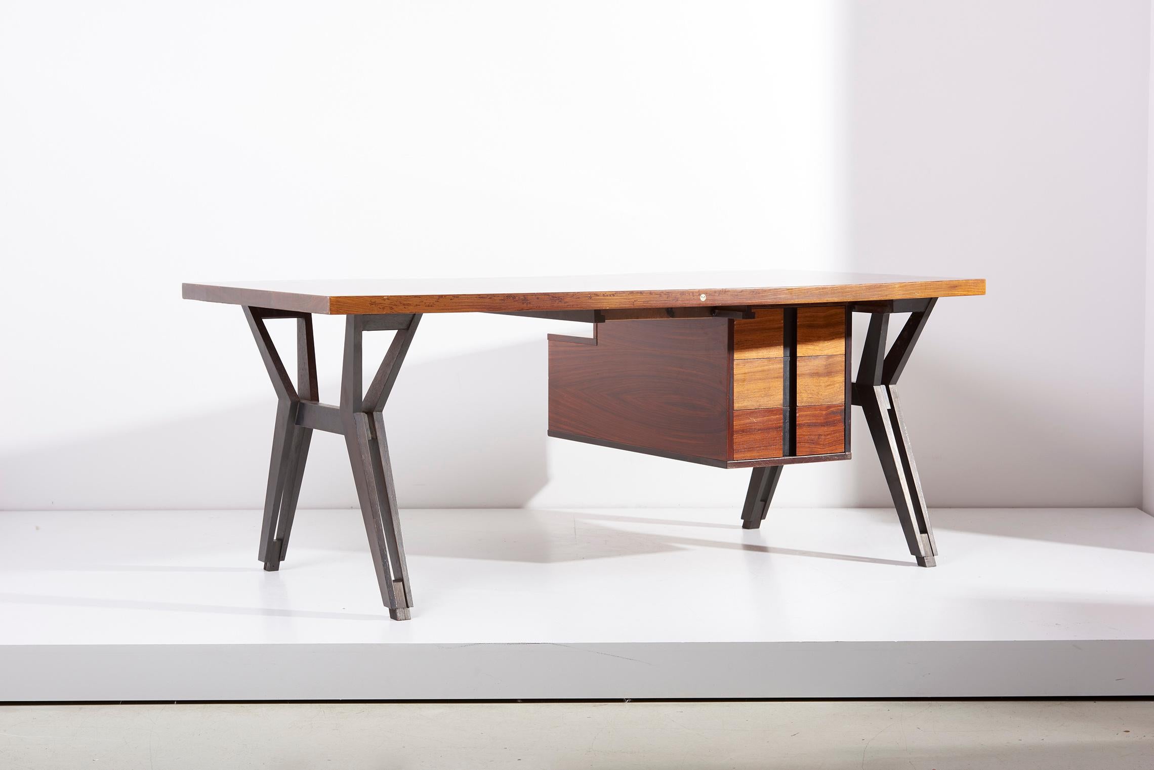 Mid-Century Modern Ico Parisi Mahogany Executive Office Desk by MIM Italy, 1950s For Sale