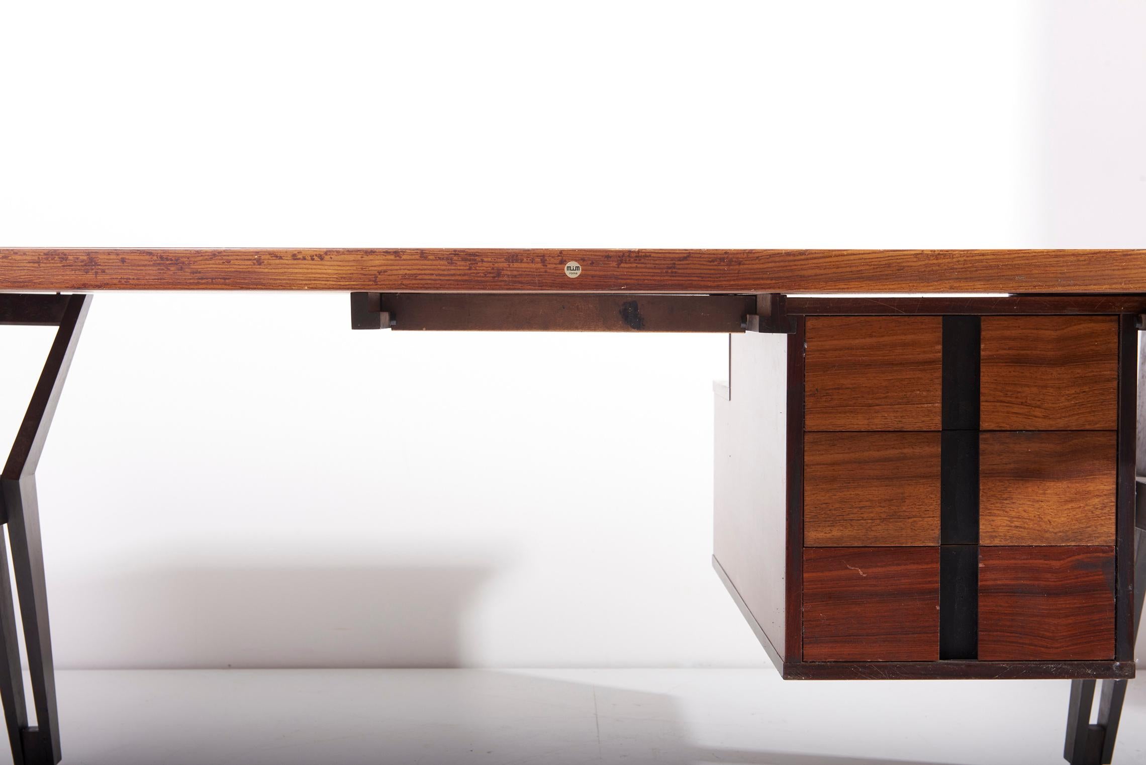 Mid-20th Century Ico Parisi Mahogany Executive Office Desk by MIM Italy, 1950s For Sale
