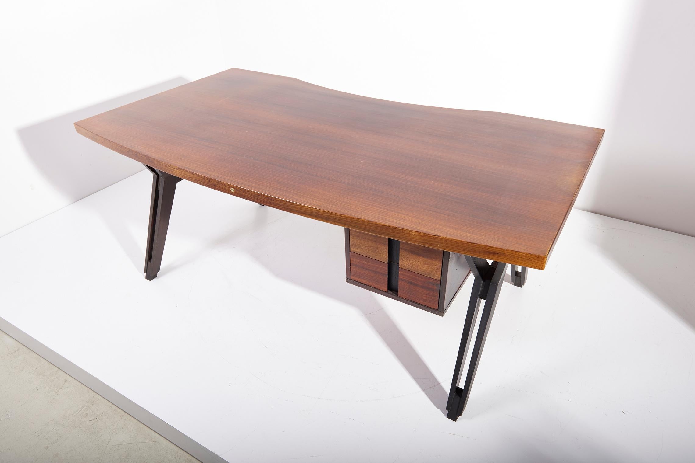 Mid-20th Century Ico Parisi Mahogany Executive Office Desk by MIM Italy, 1950s For Sale