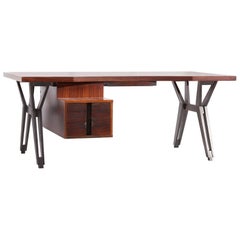 Retro Ico Parisi Mahogany Executive Office Desk by MIM Italy, 1950s