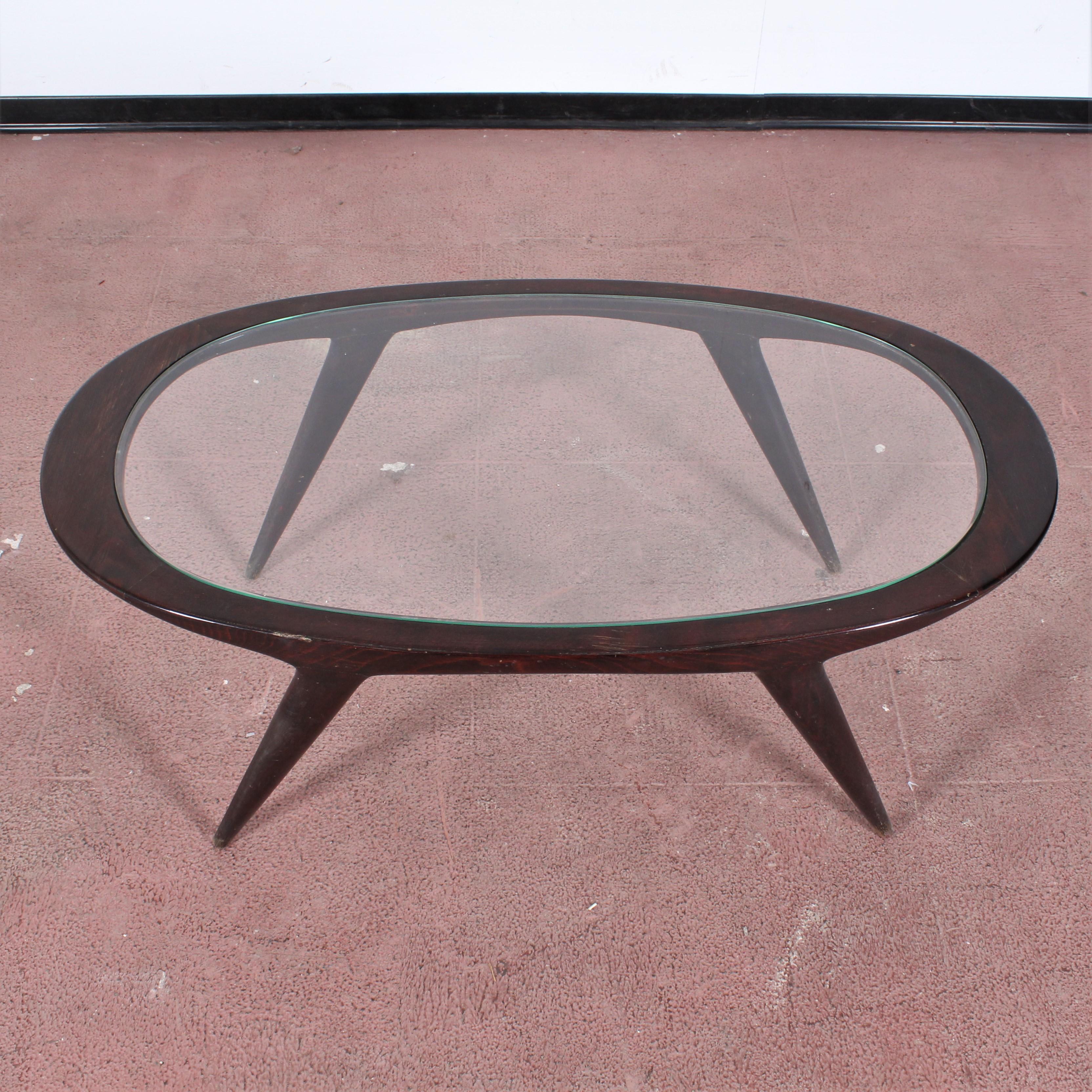 Ico Parisi Midcentury Dark Wood and Glass Oval Coffee Table, Italy, 1960s 6