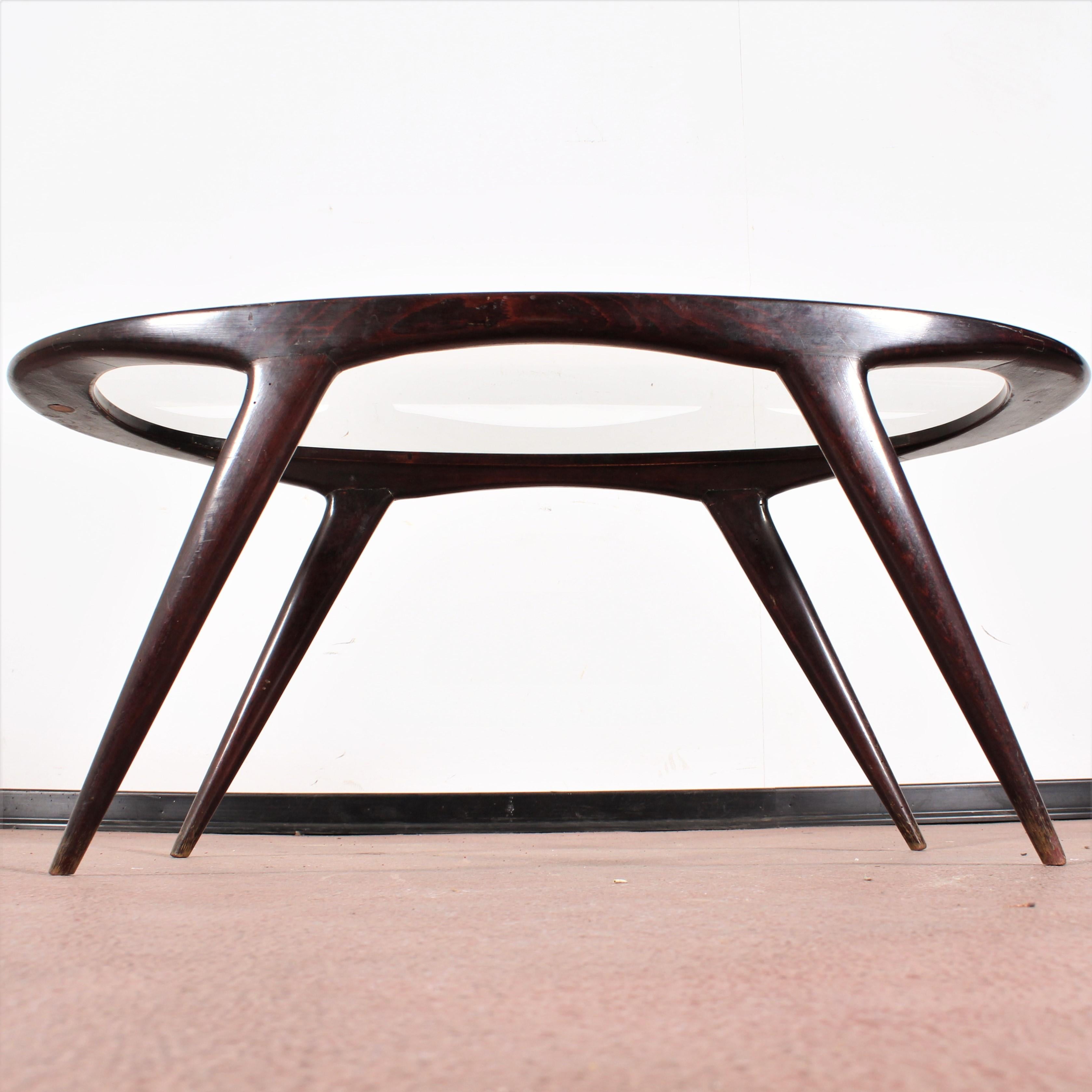 Ico Parisi Midcentury Dark Wood and Glass Oval Coffee Table, Italy, 1960s 8