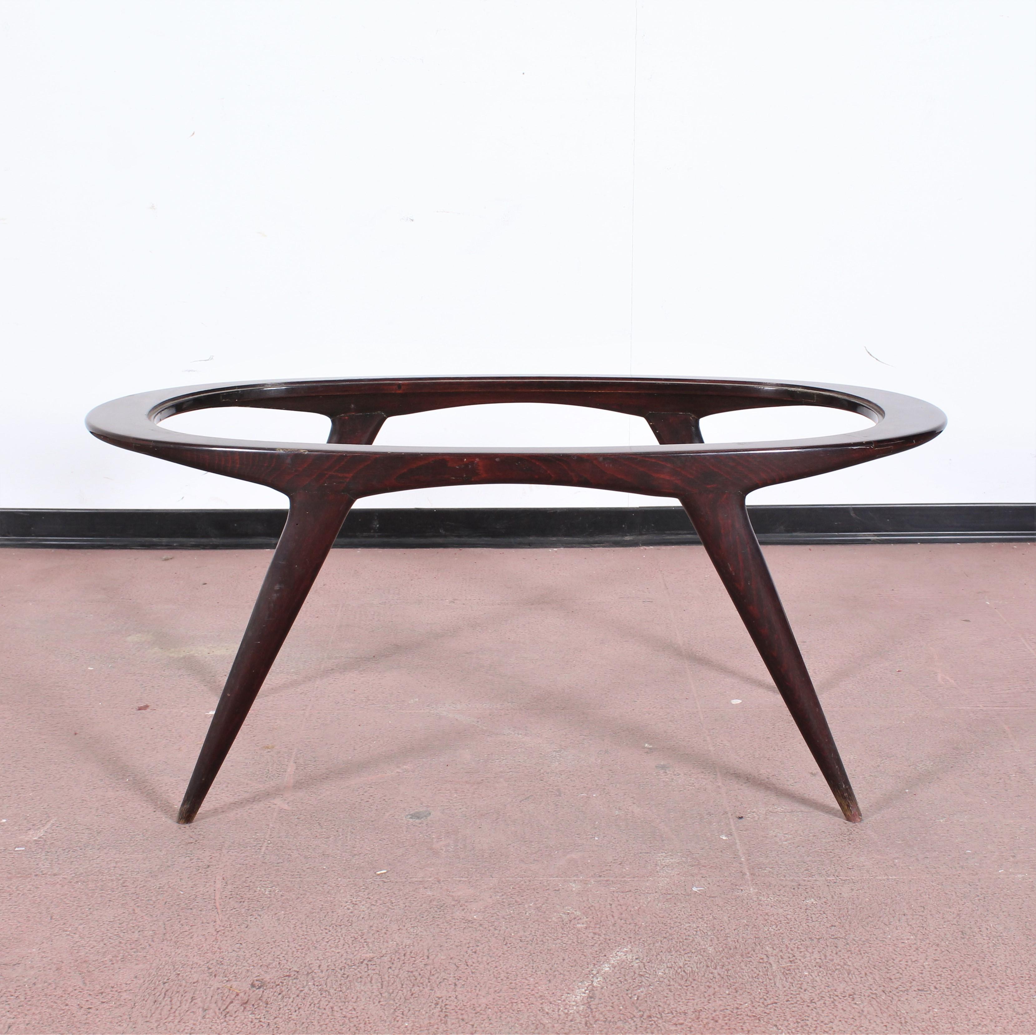 Ico Parisi Midcentury Dark Wood and Glass Oval Coffee Table, Italy, 1960s 11