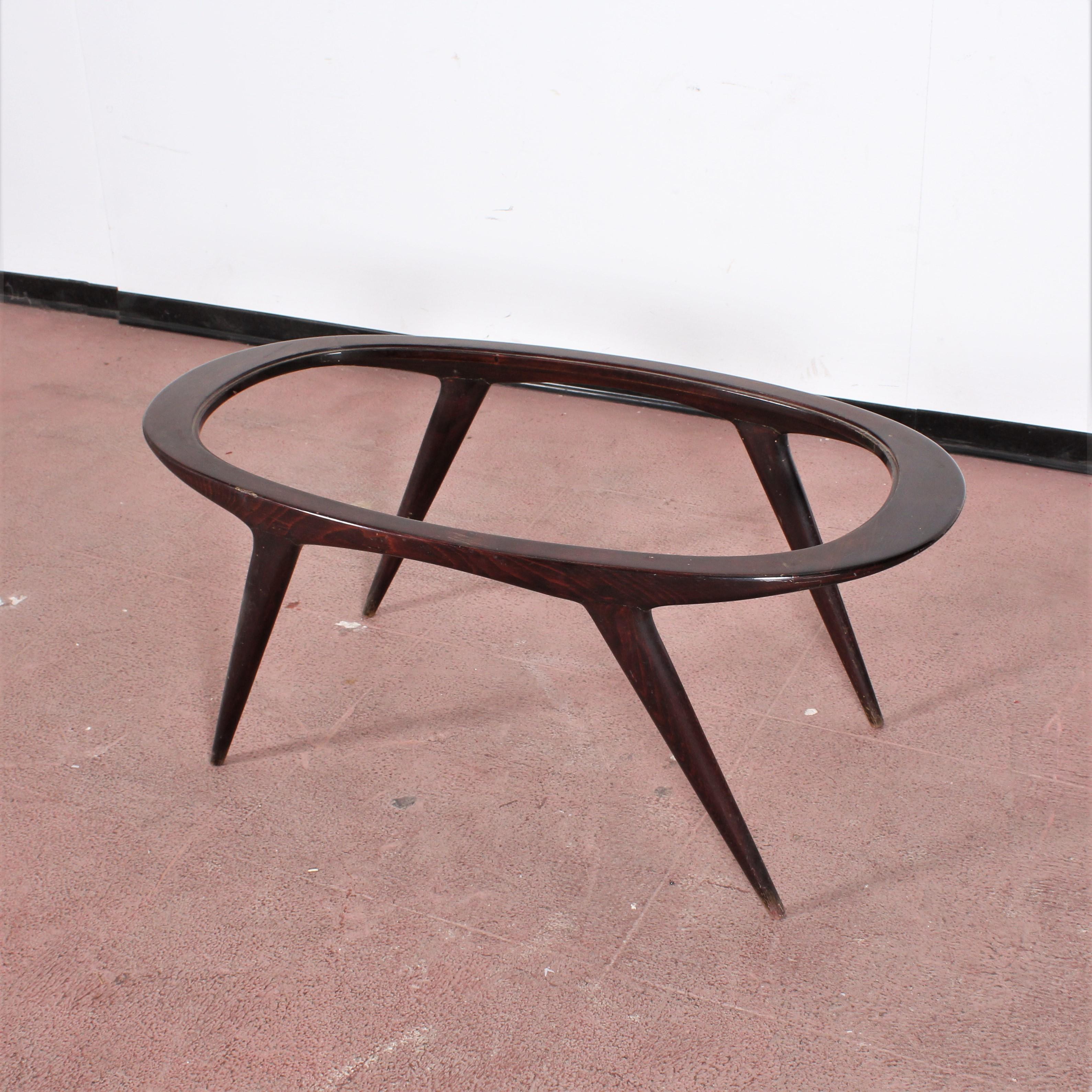 Ico Parisi Midcentury Dark Wood and Glass Oval Coffee Table, Italy, 1960s 12