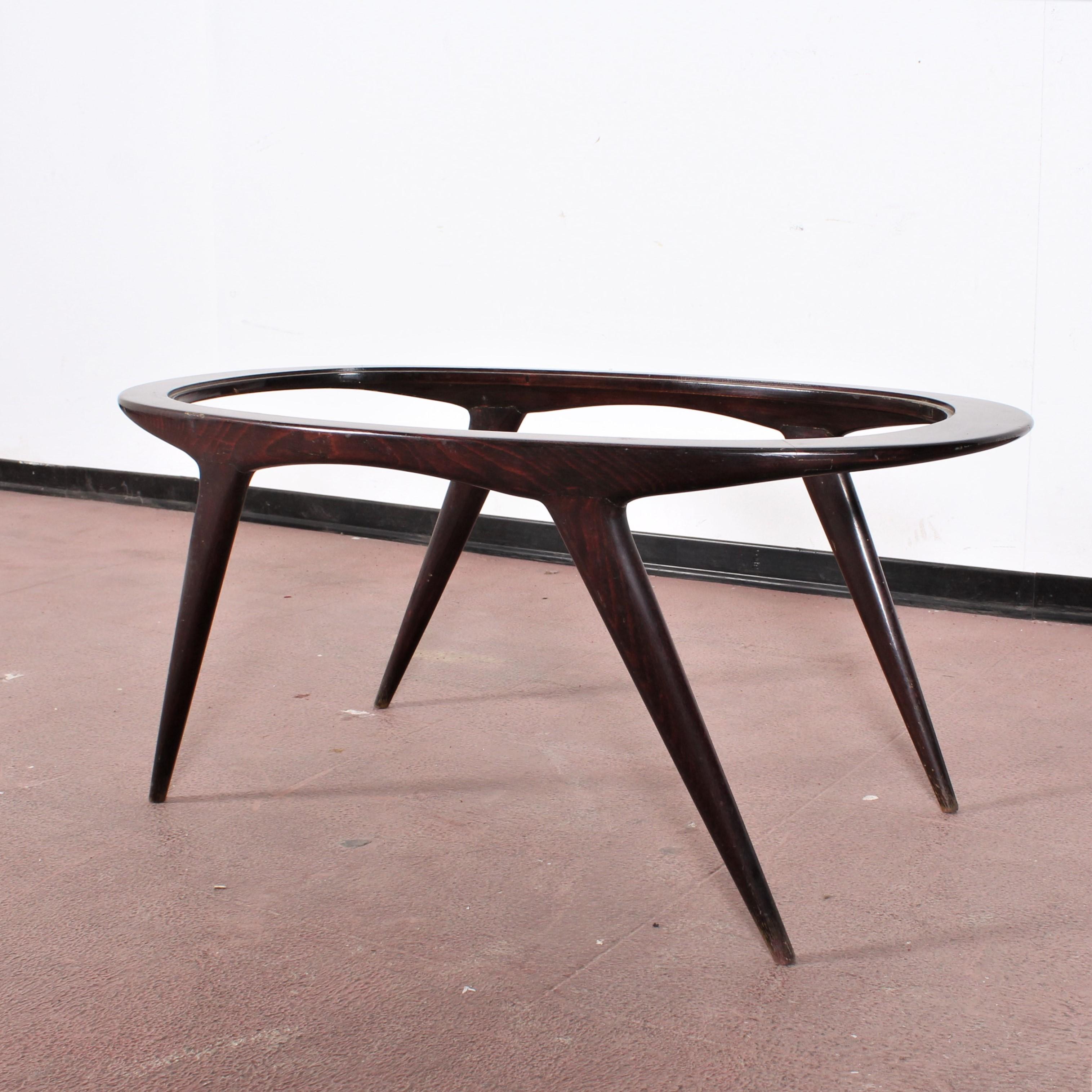 Ico Parisi Midcentury Dark Wood and Glass Oval Coffee Table, Italy, 1960s 13