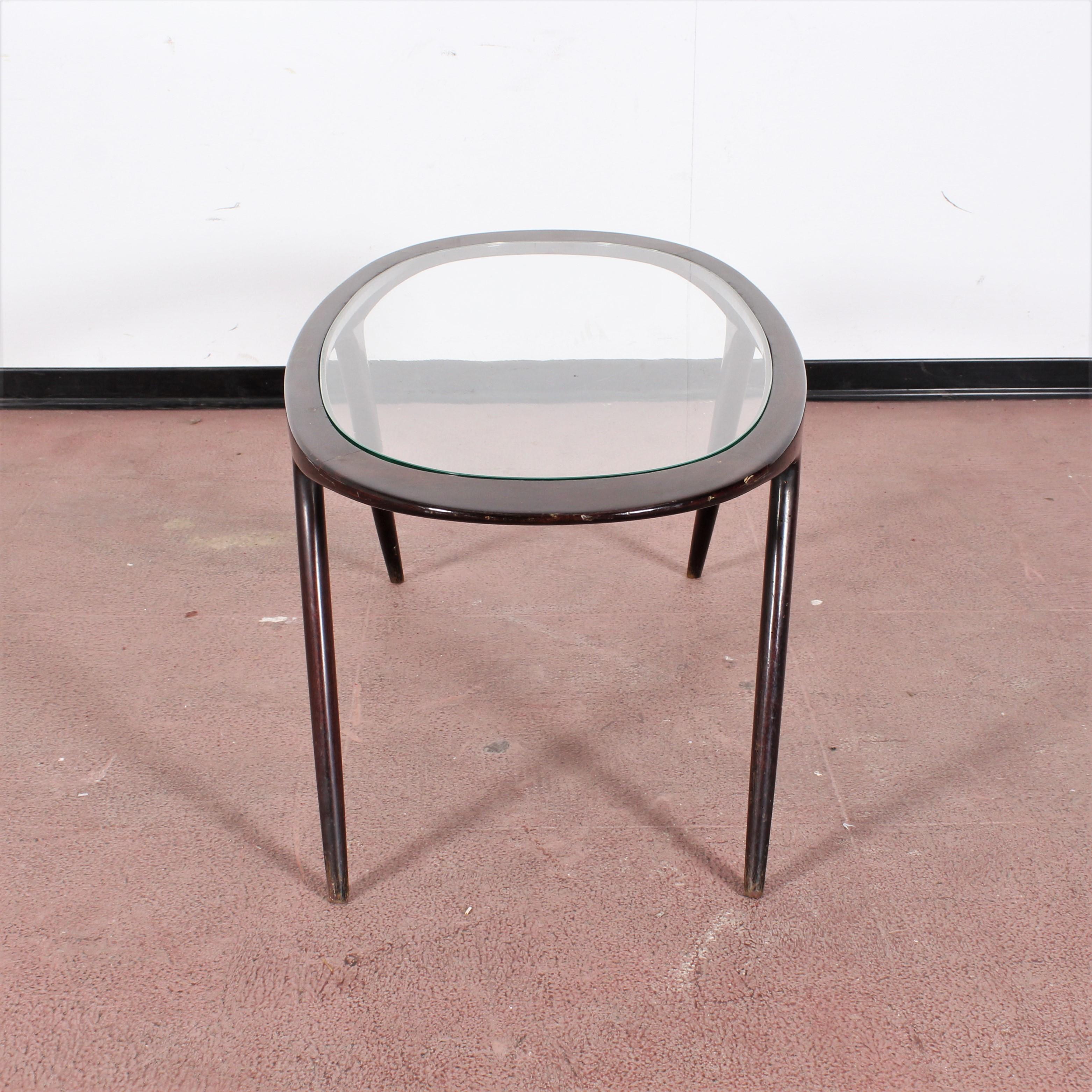 Ico Parisi Midcentury Dark Wood and Glass Oval Coffee Table, Italy, 1960s In Good Condition In Palermo, IT