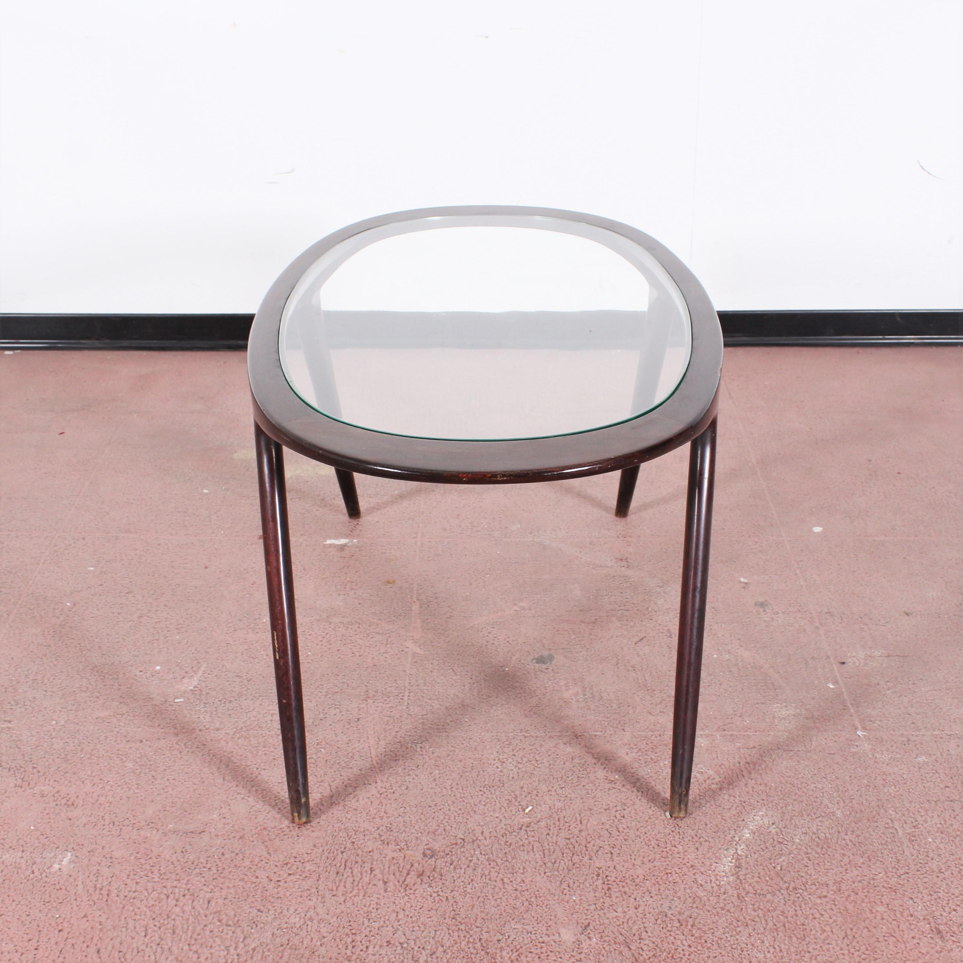 Ico Parisi Midcentury Dark Wood and Glass Oval Coffee Table, Italy, 1960s 3