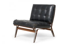 Ico Parisi Midcentury Italian Metal & Black Leather Upholstered Slipper Chair