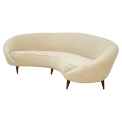 Ico Parisi Mid-Century Modern Curved White Boucle Fabric Italian Sofa