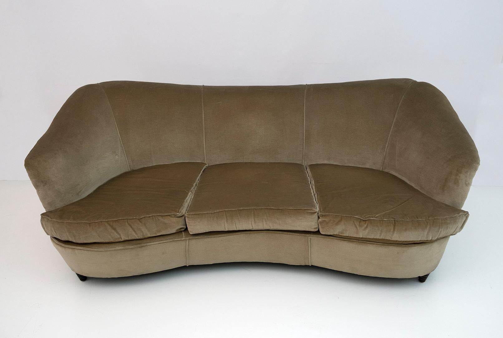 Mid-20th Century Ico Parisi Mid-Century Modern Italian Curved Sofa for Ariberto Colombo, 50s