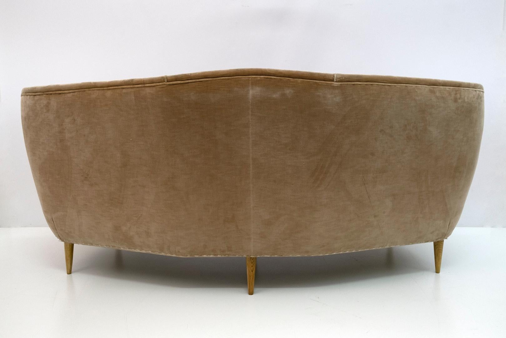 Velvet Ico Parisi Mid-Century Modern Two Armchairs and Curved Sofa for Ariberto Colombo