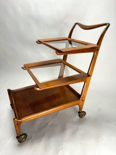 Ico Parisi Mid-Century Wood and Brass Dry Bar Cart, Italy 1950s
