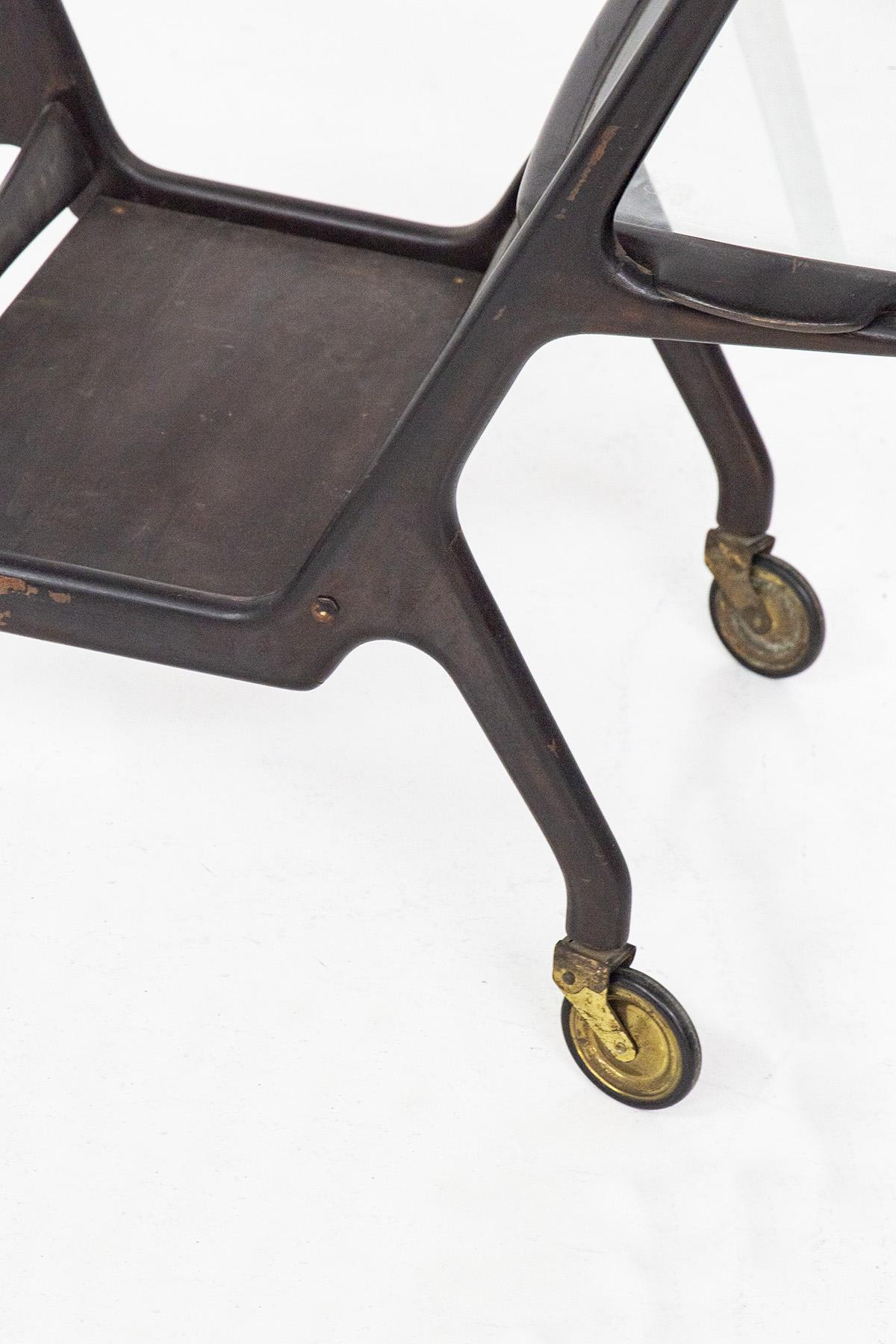Lacquered Ico Parisi Mid-Century Wood and Glass Trolley for De Baggis