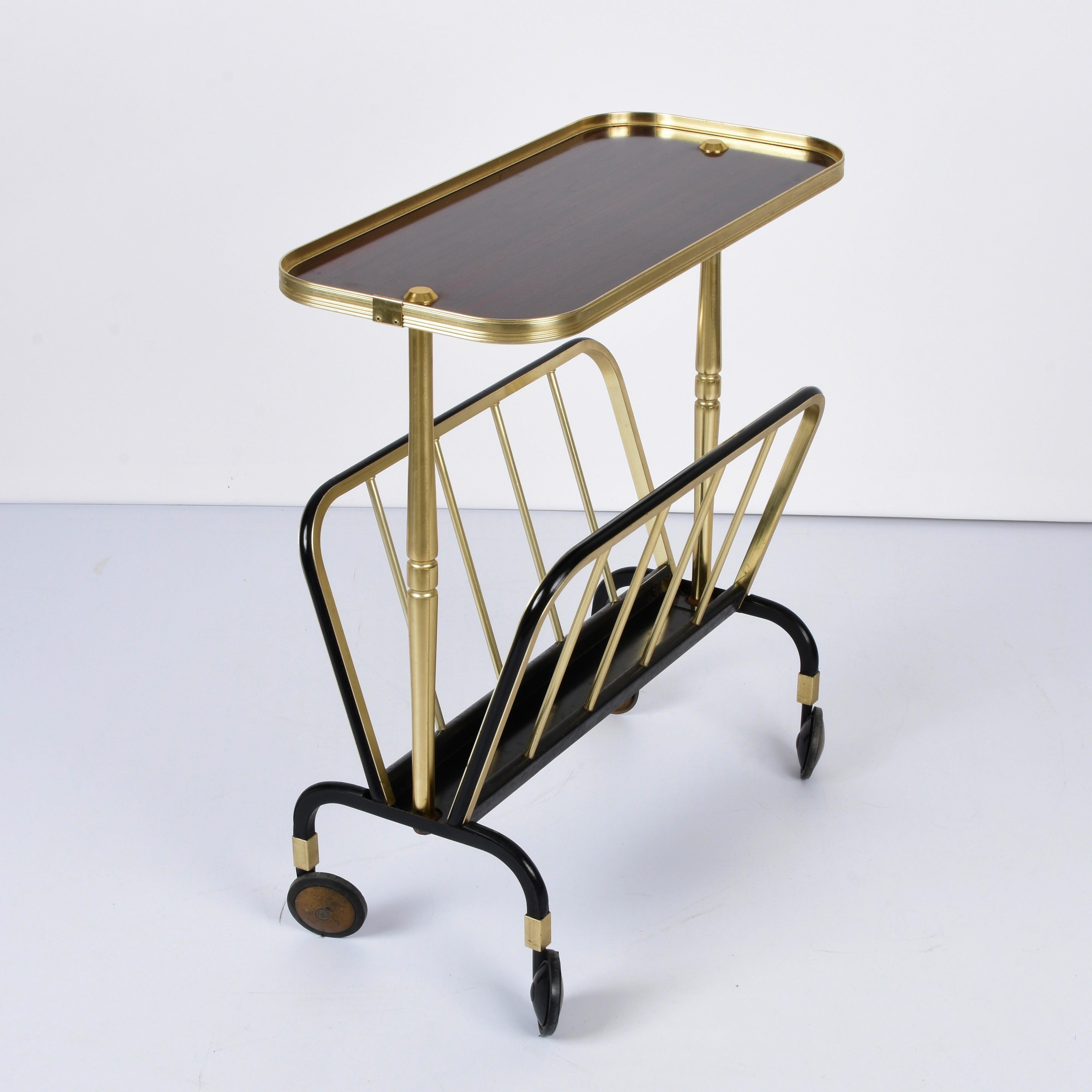 Ico Parisi Midcentury Aluminum and Formica Trolley Magazine Rack for MB, 1960s For Sale 2