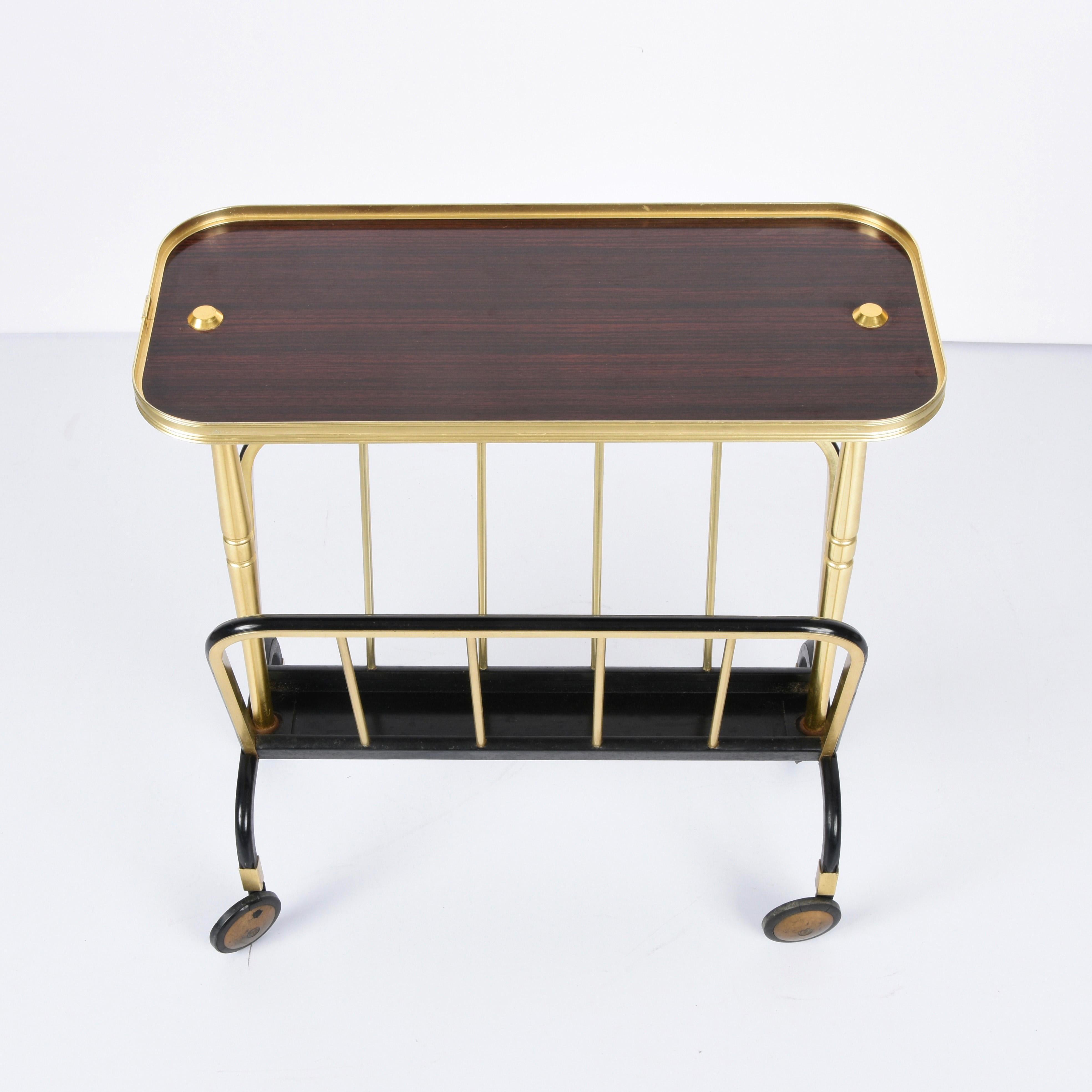Ico Parisi Midcentury Aluminum and Formica Trolley Magazine Rack for MB, 1960s For Sale 4