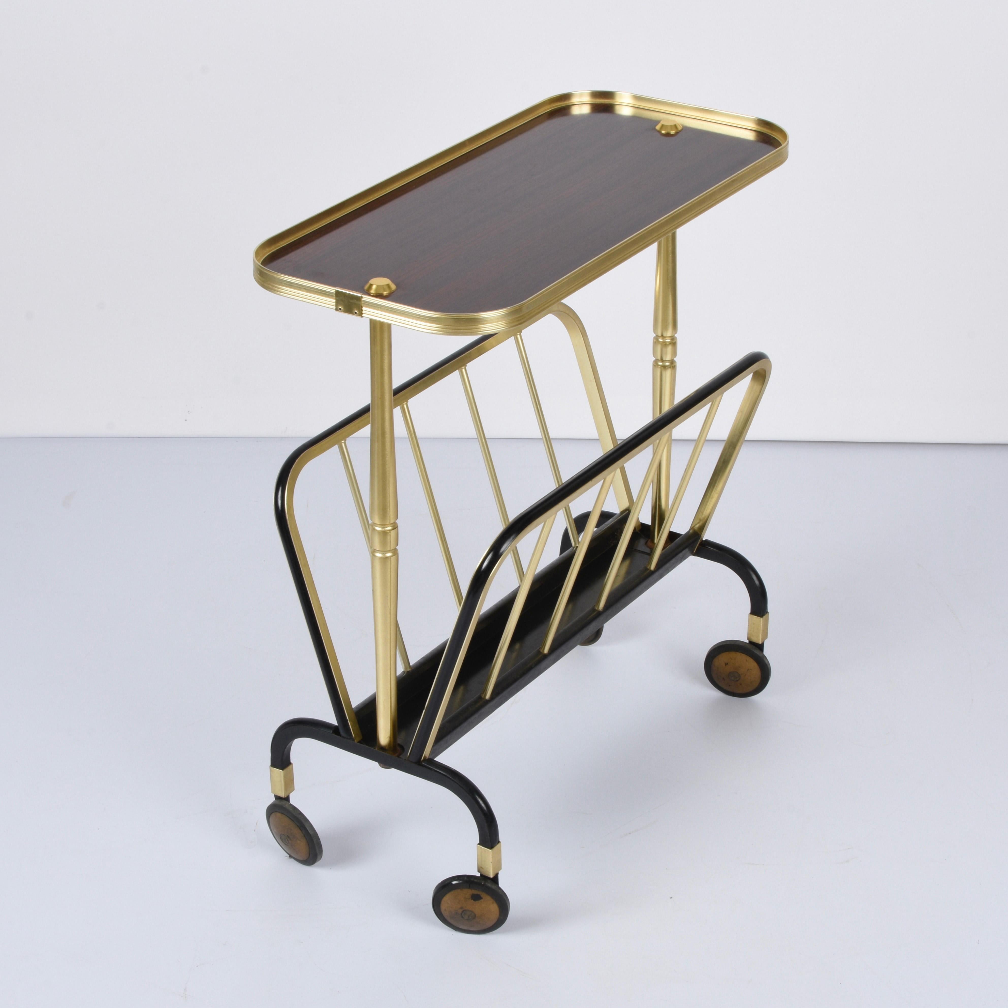 Ico Parisi Midcentury Aluminum and Formica Trolley Magazine Rack for MB, 1960s For Sale 5