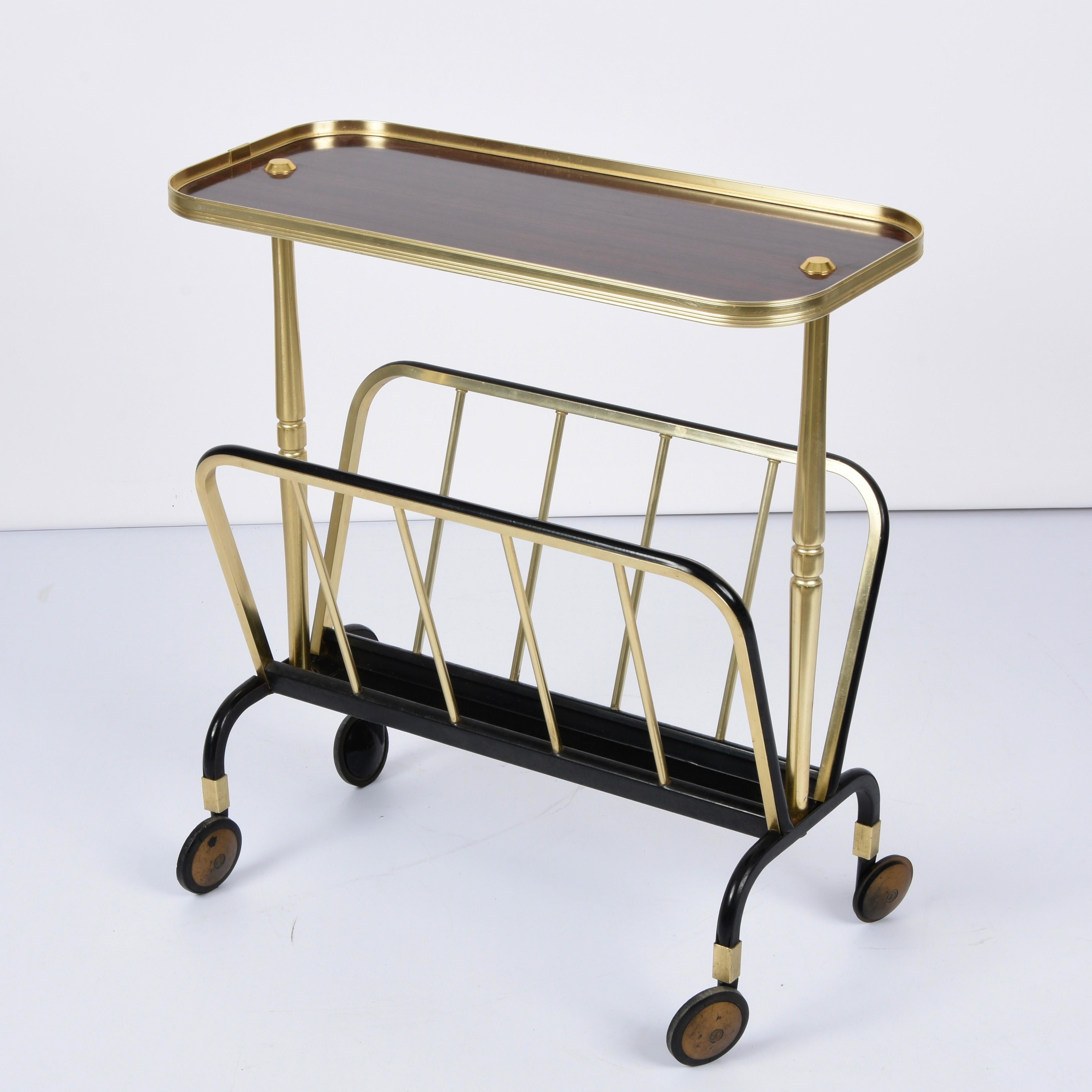 Ico Parisi Midcentury Aluminum and Formica Trolley Magazine Rack for MB, 1960s For Sale 6