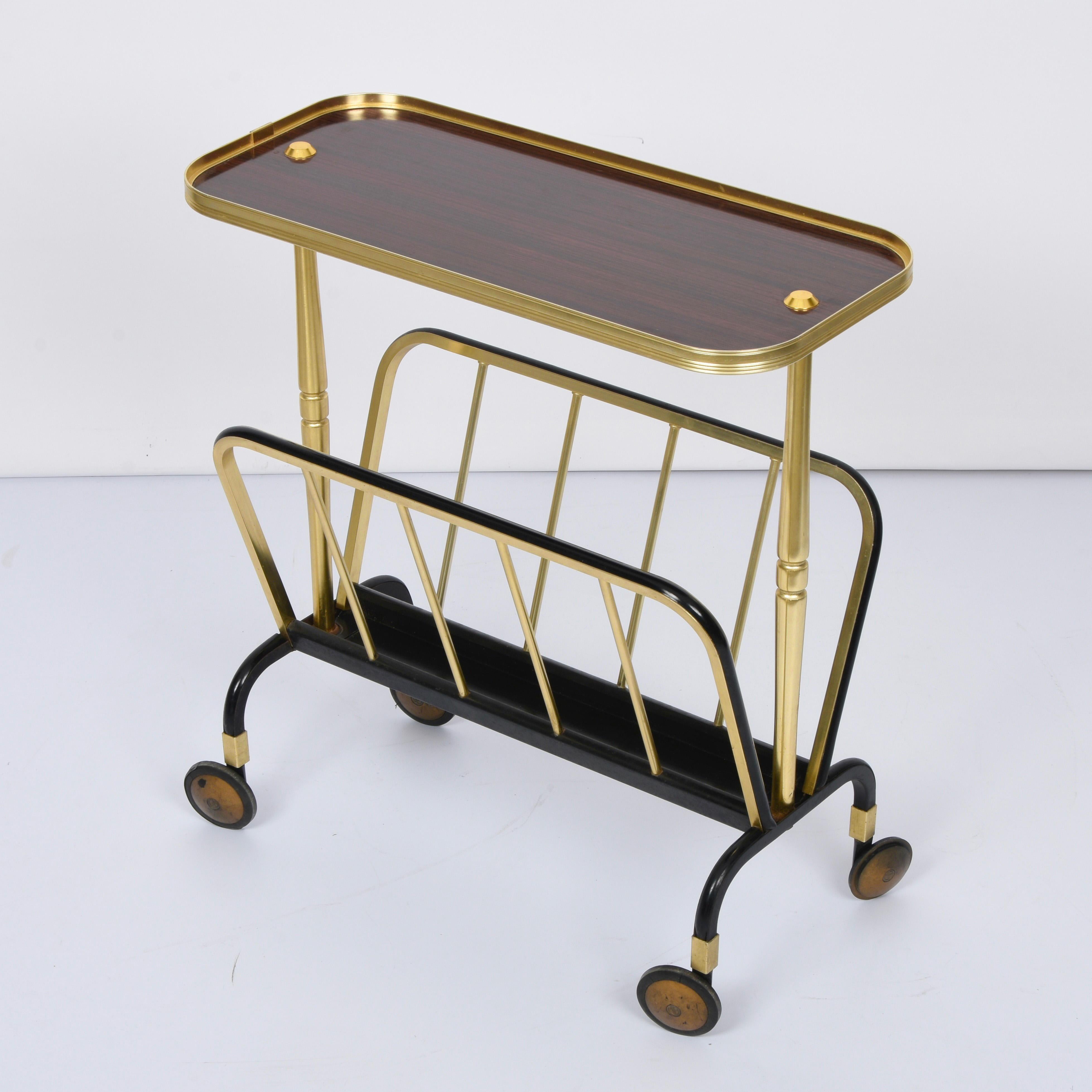 Ico Parisi Midcentury Aluminum and Formica Trolley Magazine Rack for MB, 1960s For Sale 8