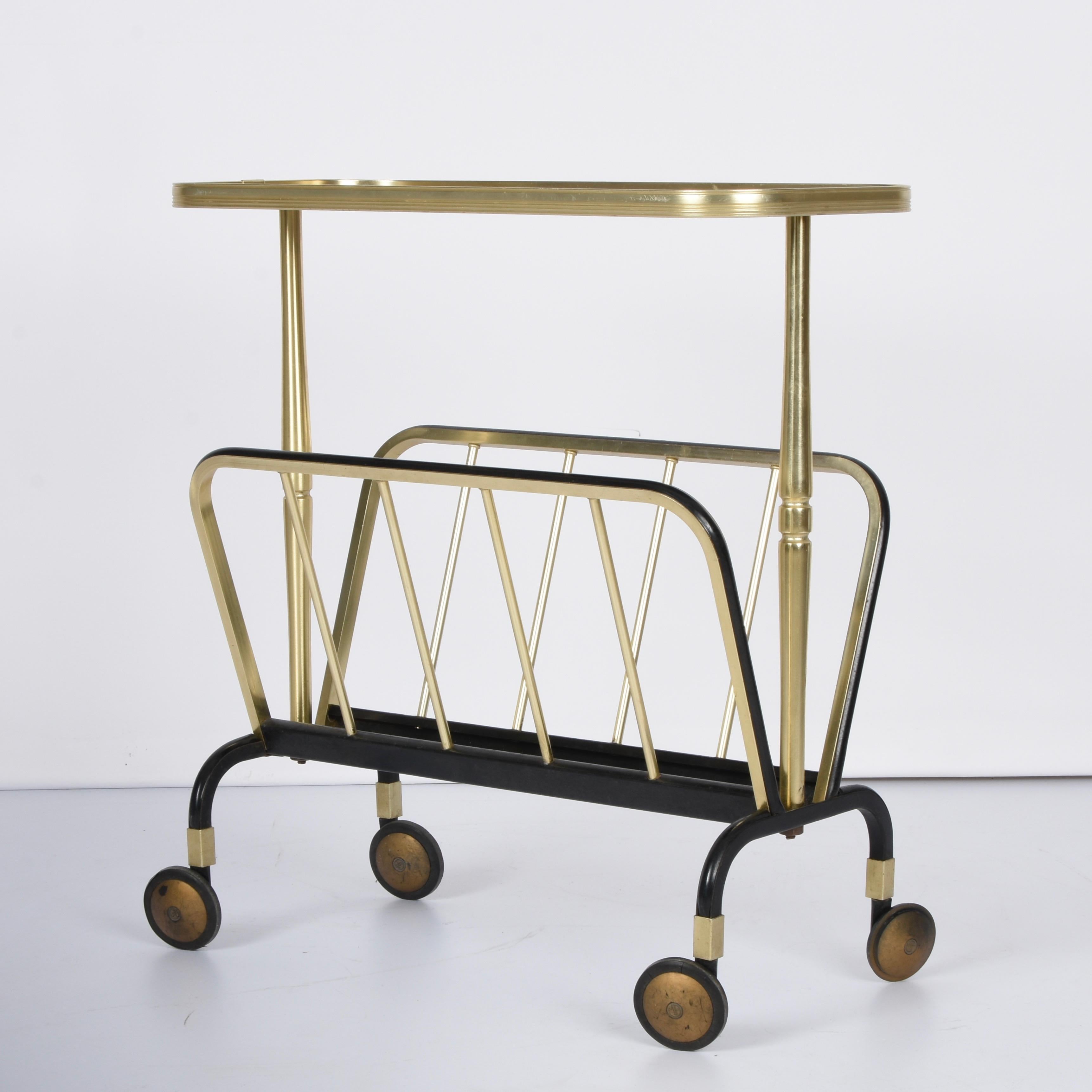 Mid-Century Modern Ico Parisi Midcentury Aluminum and Formica Trolley Magazine Rack for MB, 1960s For Sale