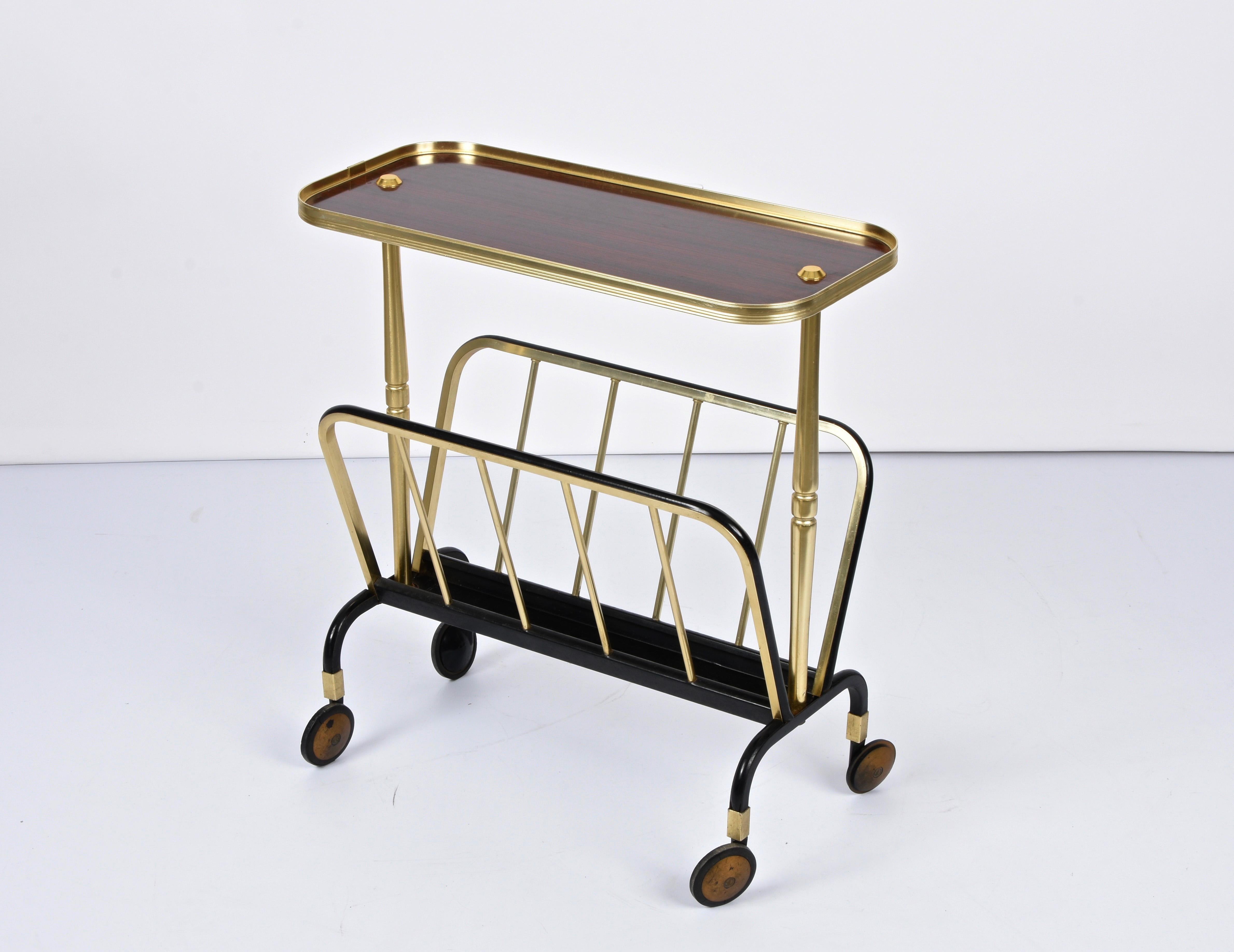 Anodized Ico Parisi Midcentury Aluminum and Formica Trolley Magazine Rack for MB, 1960s For Sale