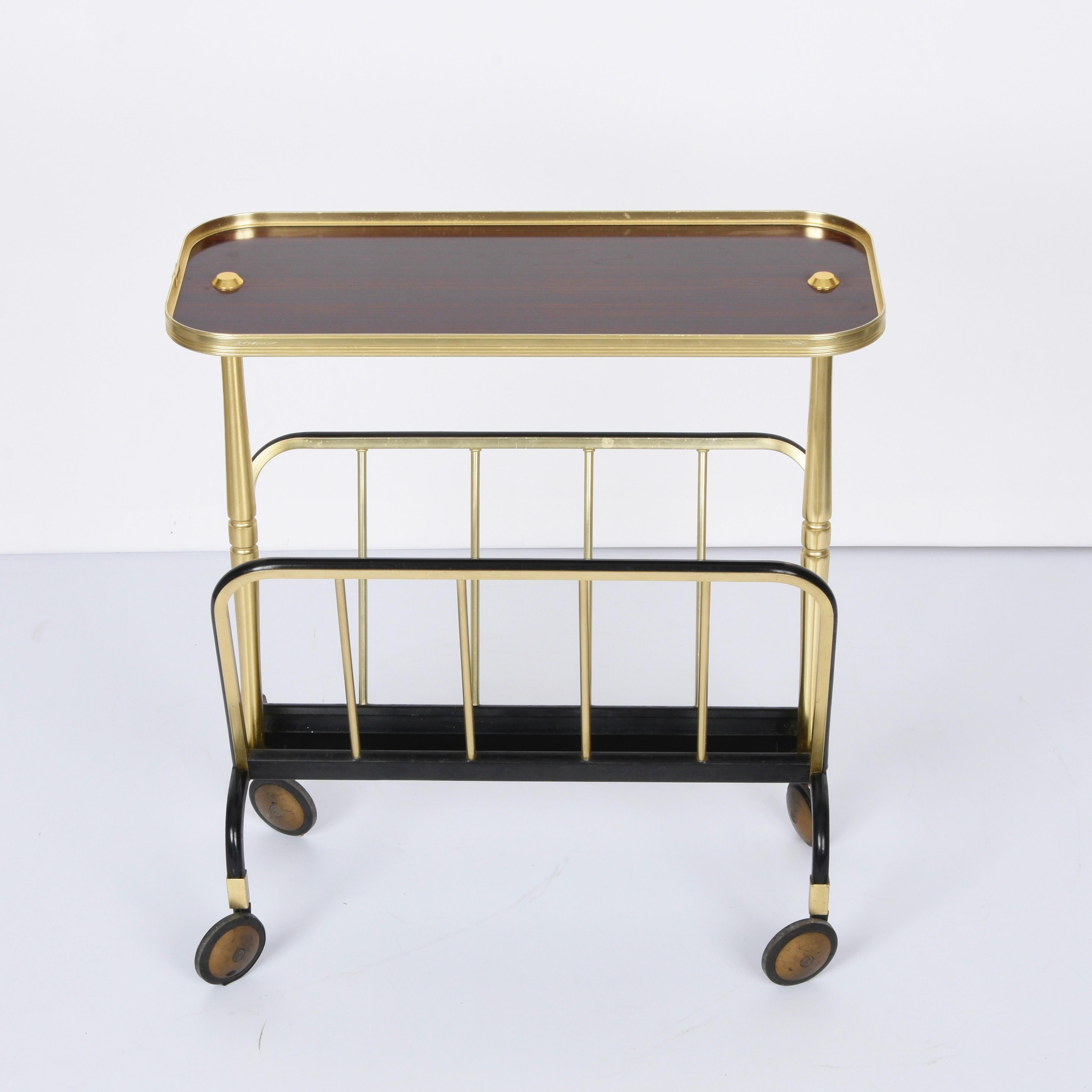 Ico Parisi Midcentury Aluminum and Formica Trolley Magazine Rack for MB, 1960s In Good Condition For Sale In Roma, IT