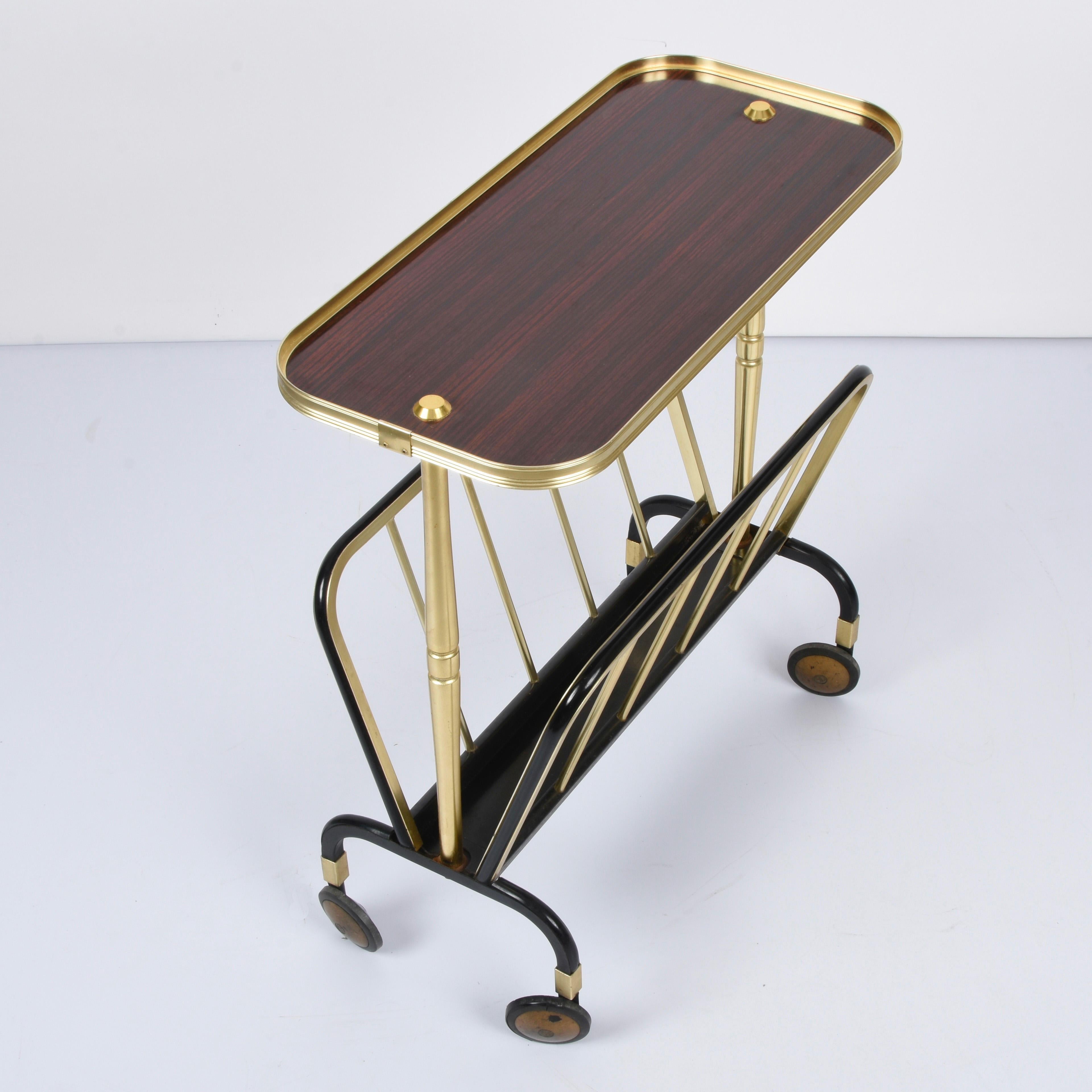 20th Century Ico Parisi Midcentury Aluminum and Formica Trolley Magazine Rack for MB, 1960s For Sale