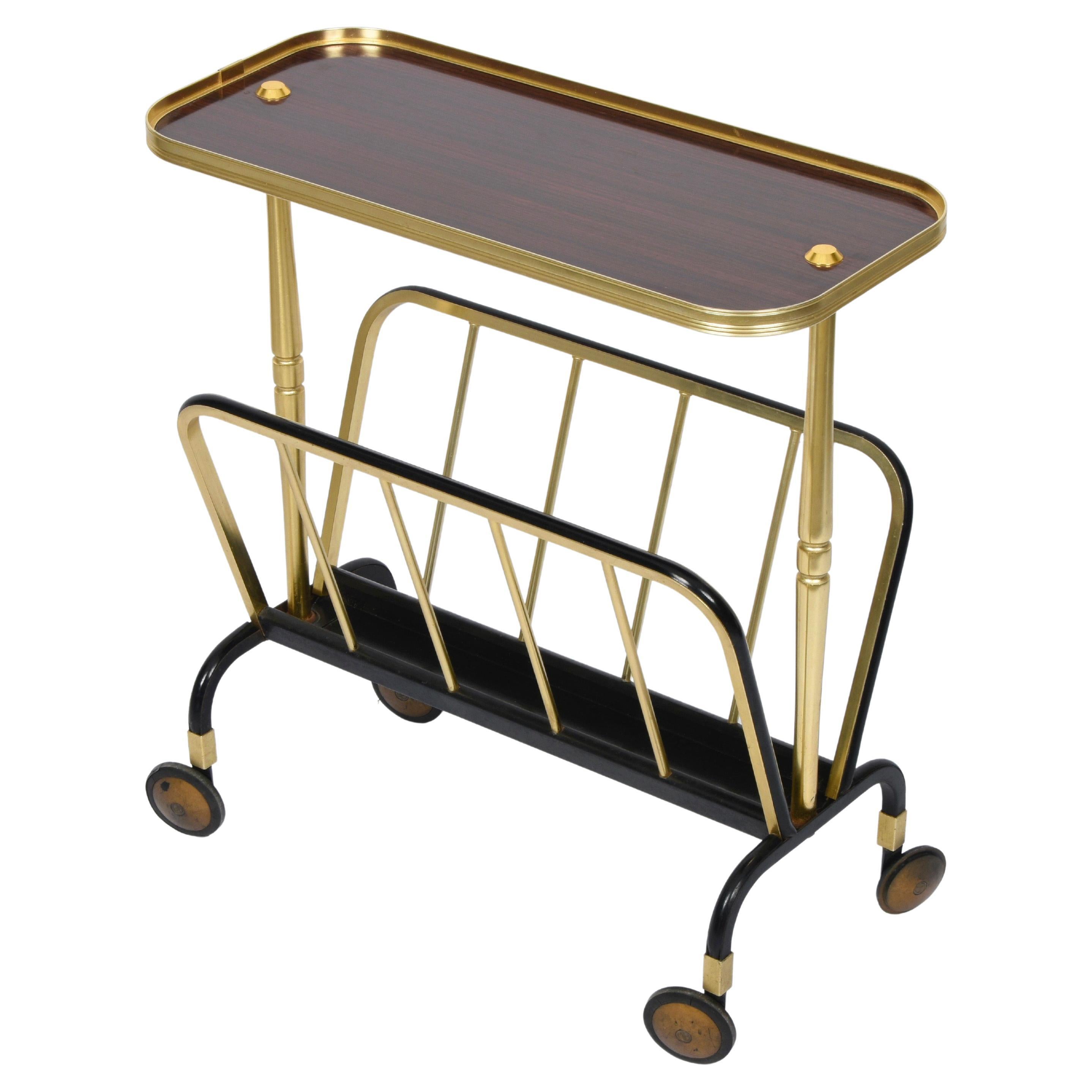 Ico Parisi Midcentury Aluminum and Formica Trolley Magazine Rack for MB, 1960s For Sale