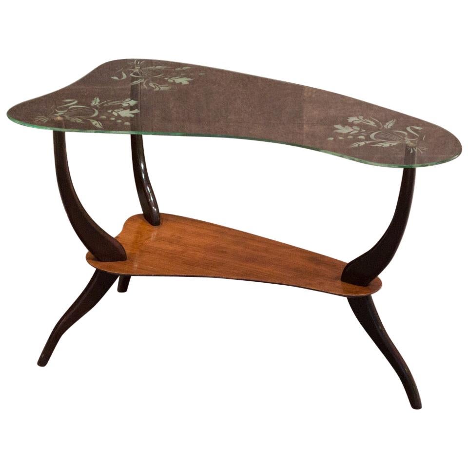 Ico Parisi  Kidney Shaped Brown and Glass Italian Coffee Table