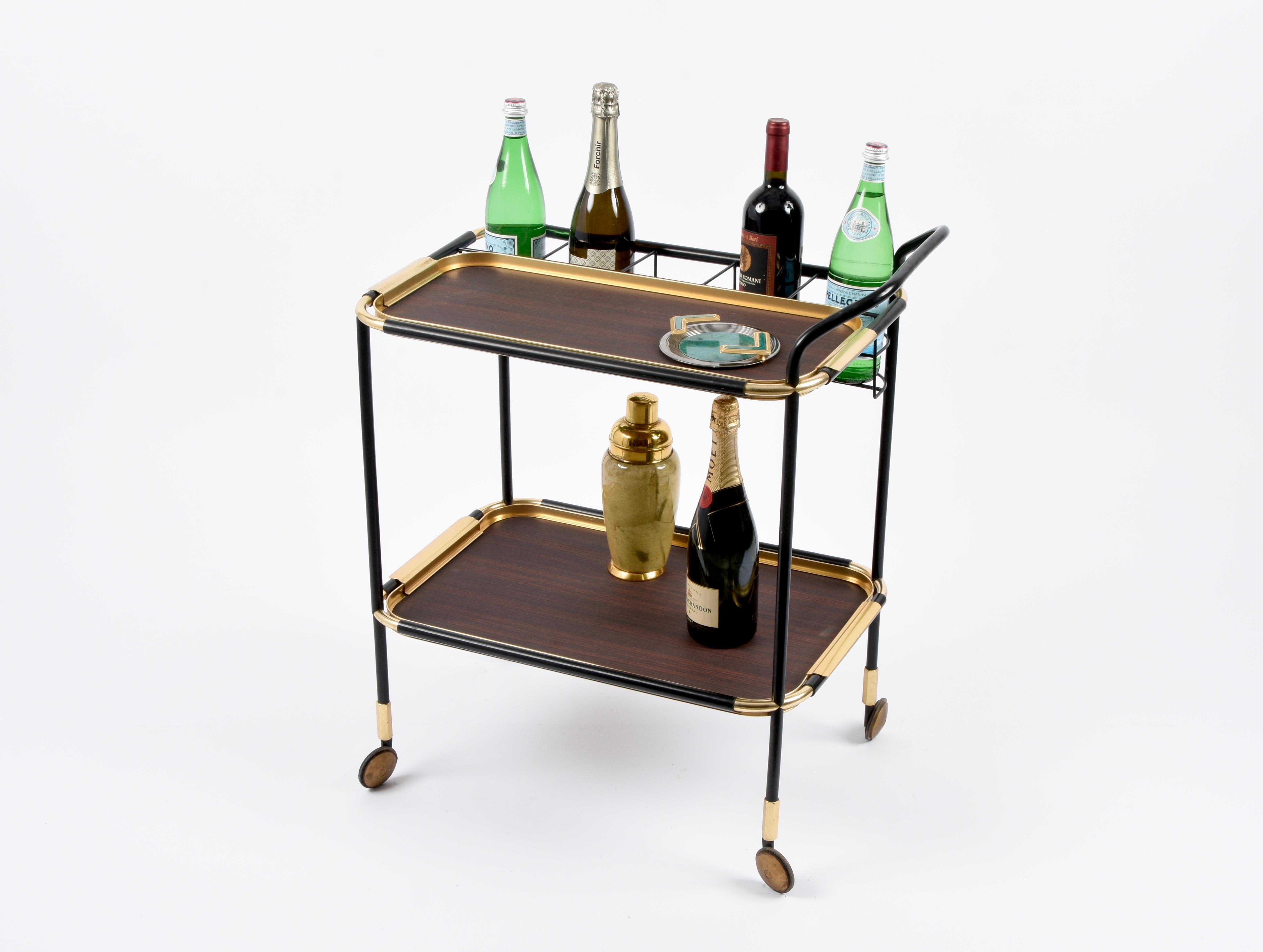 Ico Parisi Mid-Century Mahogany Bar Cart with Trays and Bottle Holder, MB 1960s For Sale 5
