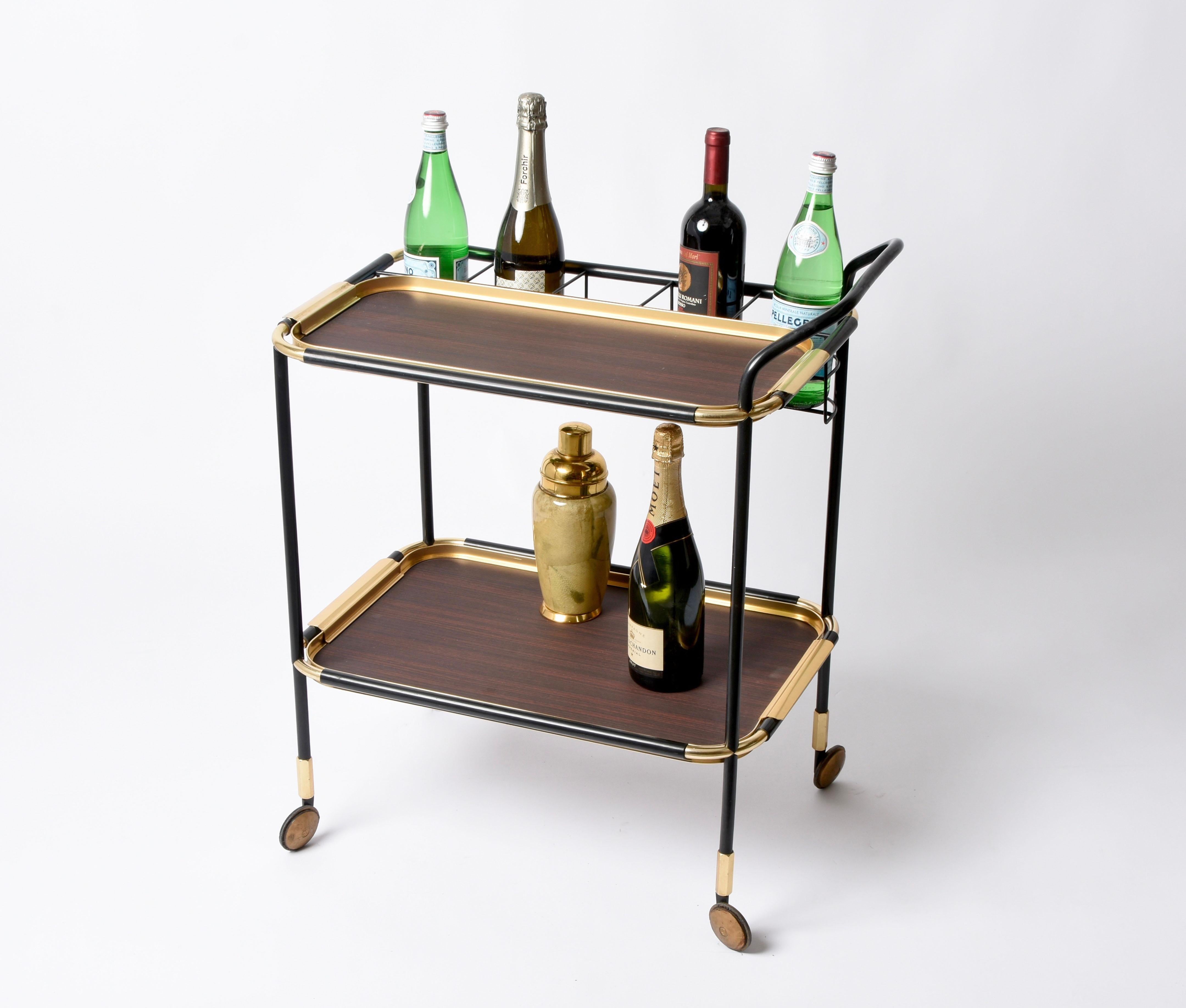 Ico Parisi Mid-Century Mahogany Bar Cart with Trays and Bottle Holder, MB 1960s For Sale 6