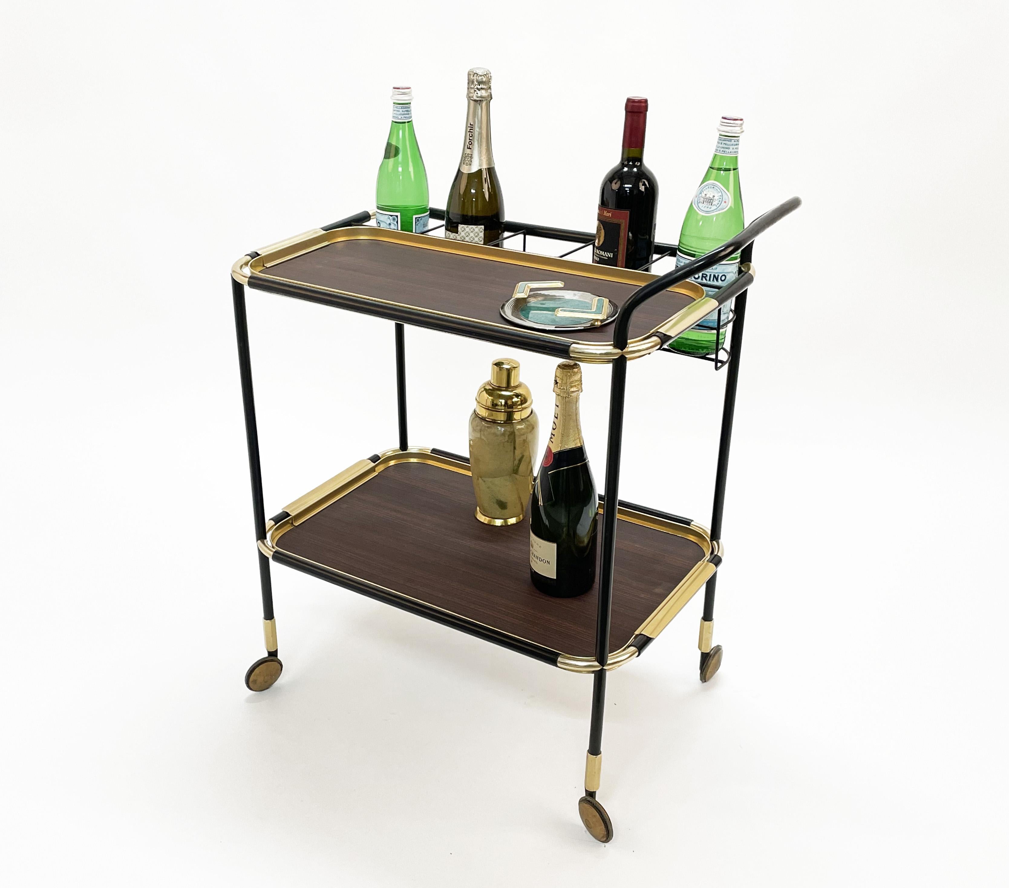 Ico Parisi Mid-Century Mahogany Bar Cart with Trays and Bottle Holder, MB 1960s For Sale 7