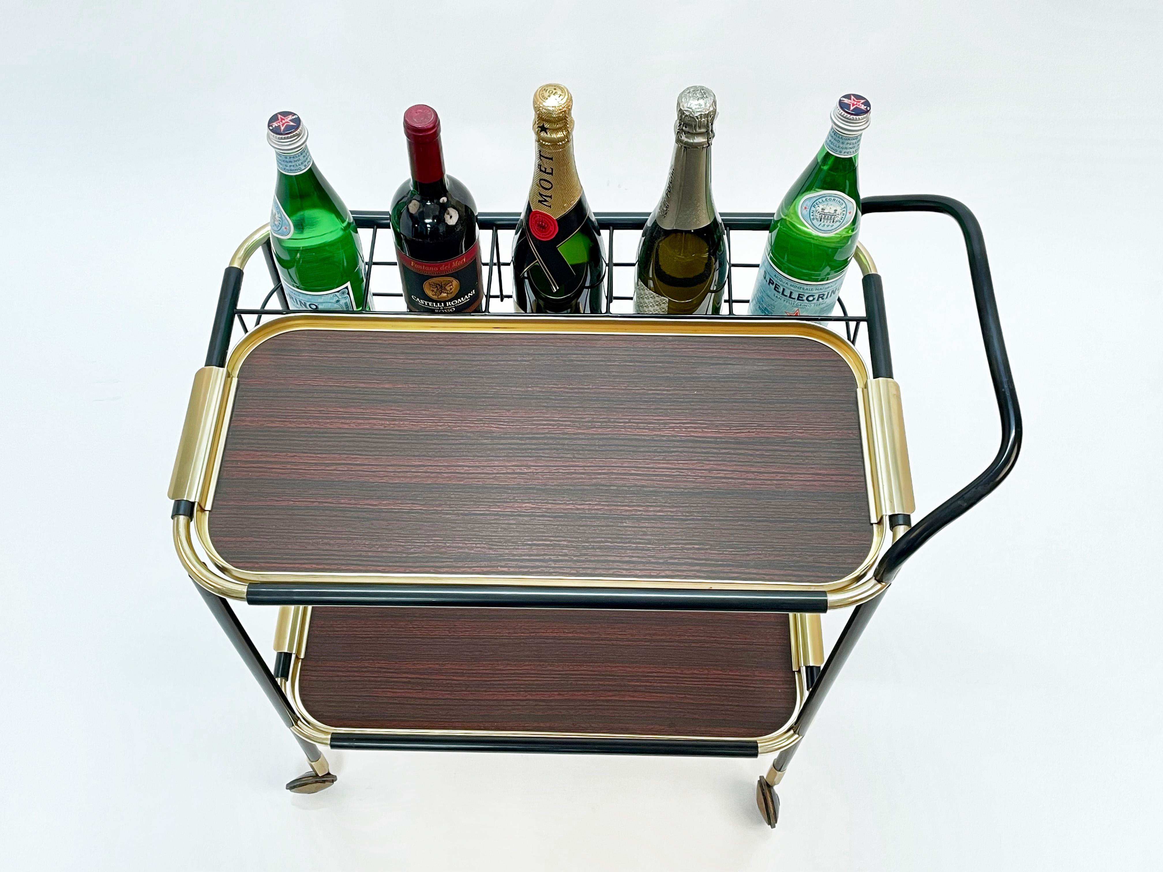 Ico Parisi Mid-Century Mahogany Bar Cart with Trays and Bottle Holder, MB 1960s For Sale 8