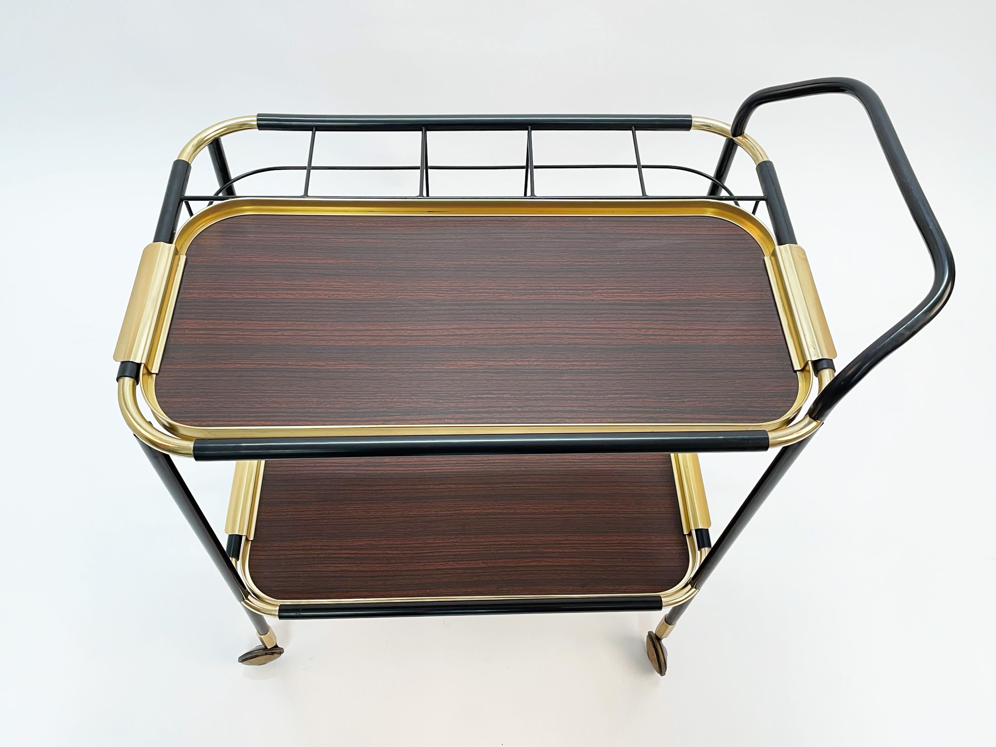 20th Century Ico Parisi Mid-Century Mahogany Bar Cart with Trays and Bottle Holder, MB 1960s For Sale