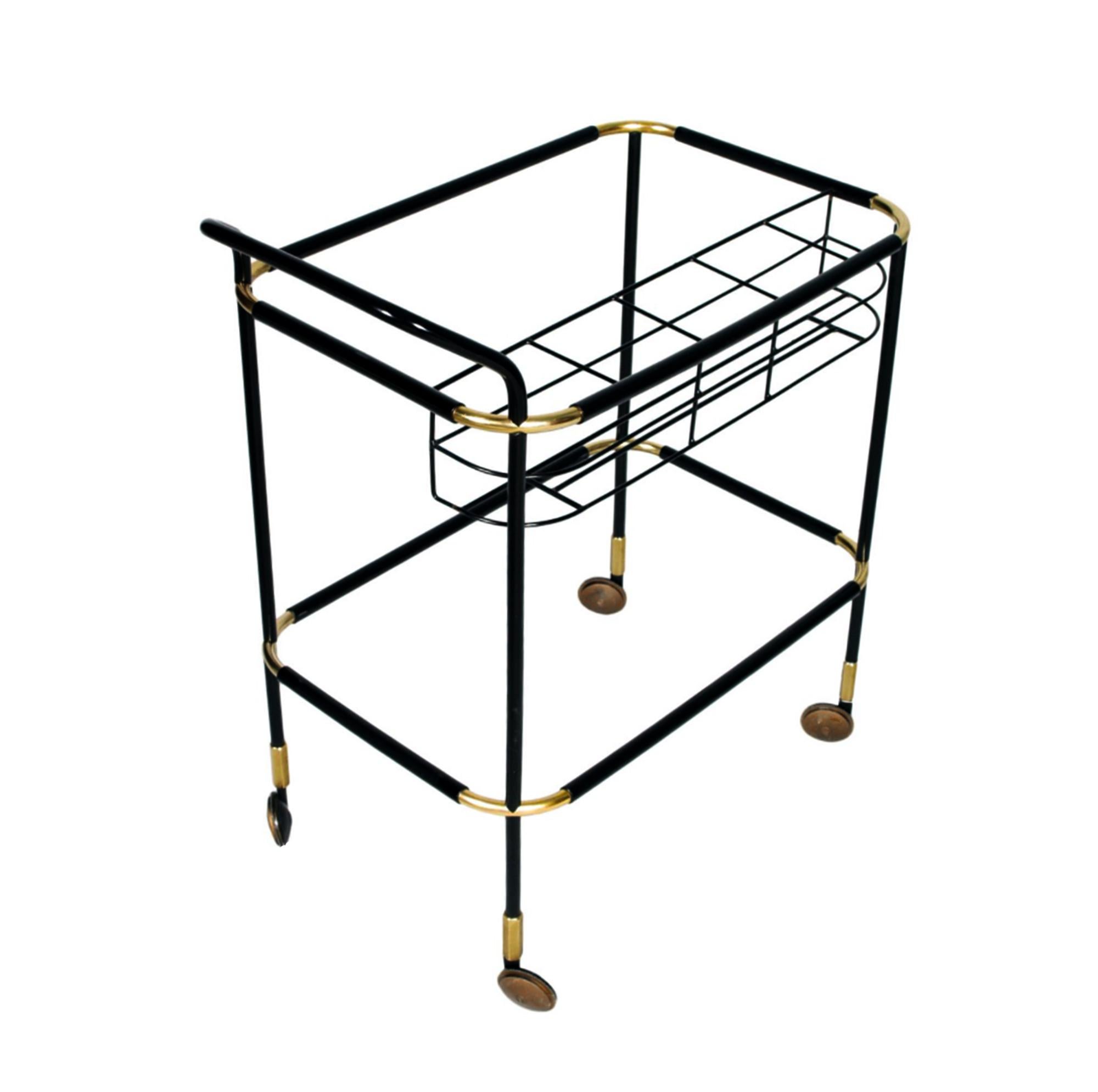 Metal Ico Parisi Mid-Century Mahogany Bar Cart with Trays and Bottle Holder, MB 1960s For Sale