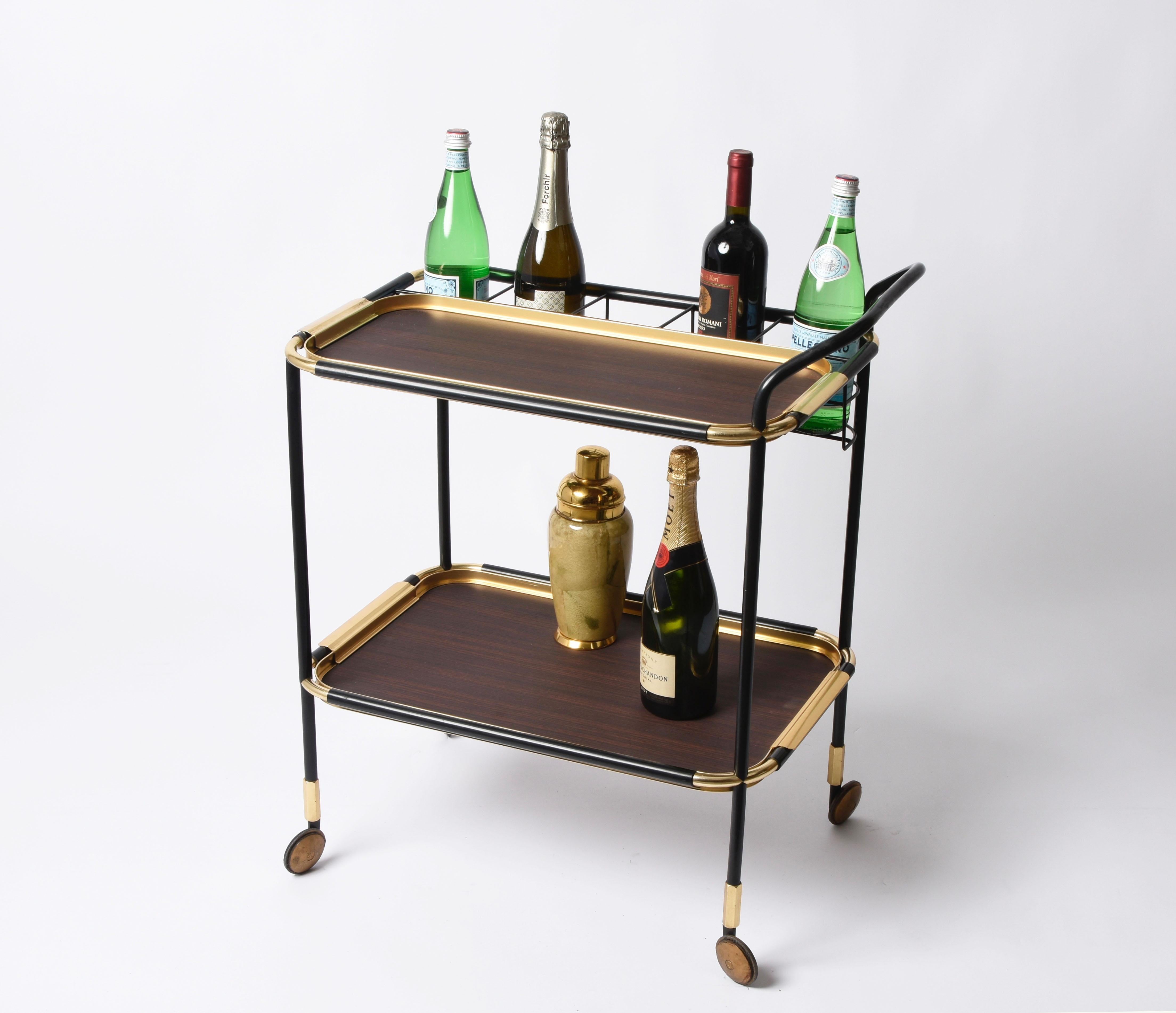Ico Parisi Mid-Century Mahogany Bar Cart with Trays and Bottle Holder, MB 1960s For Sale 1