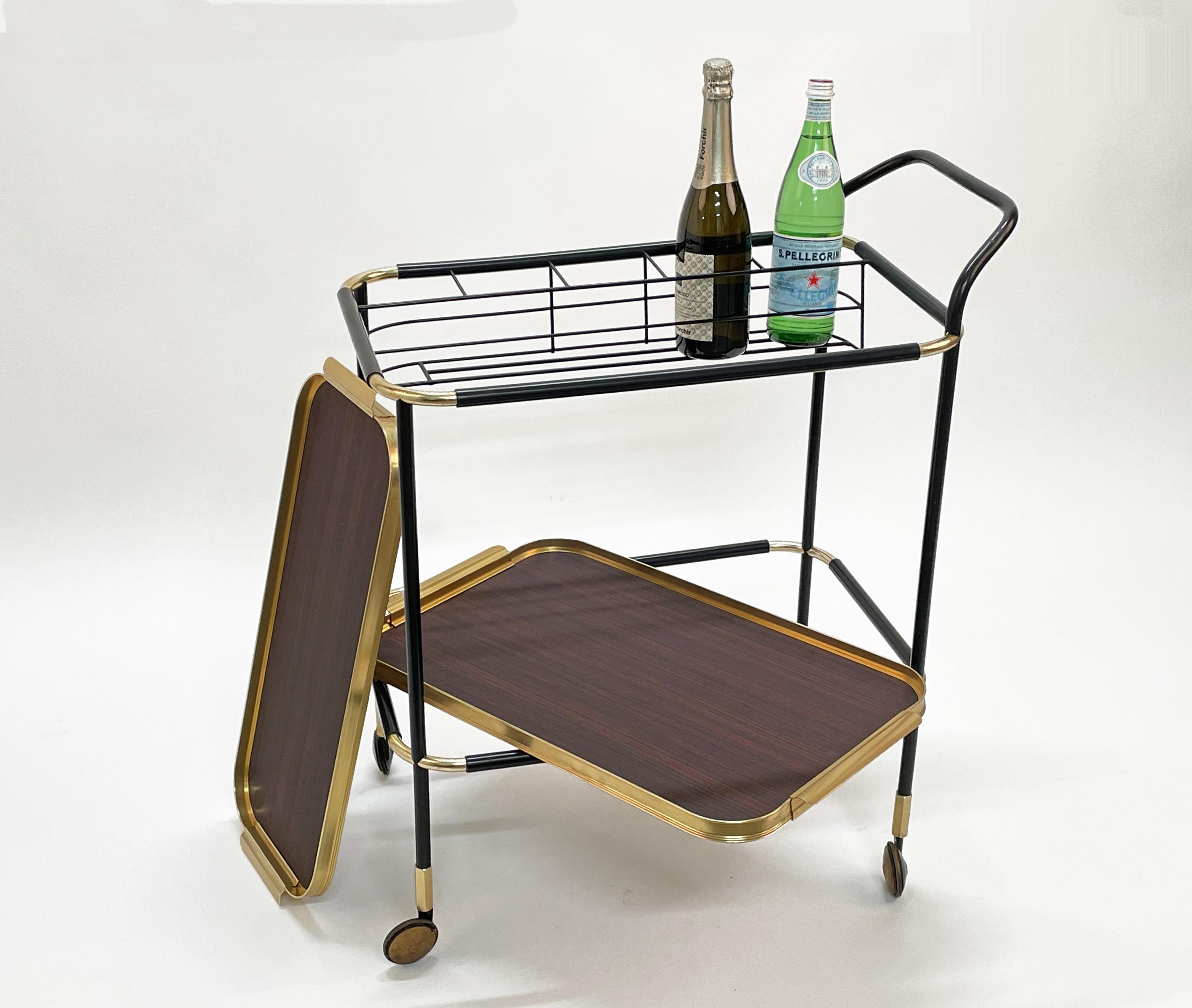 Ico Parisi Mid-Century Mahogany Bar Cart with Trays and Bottle Holder, MB 1960s For Sale 2