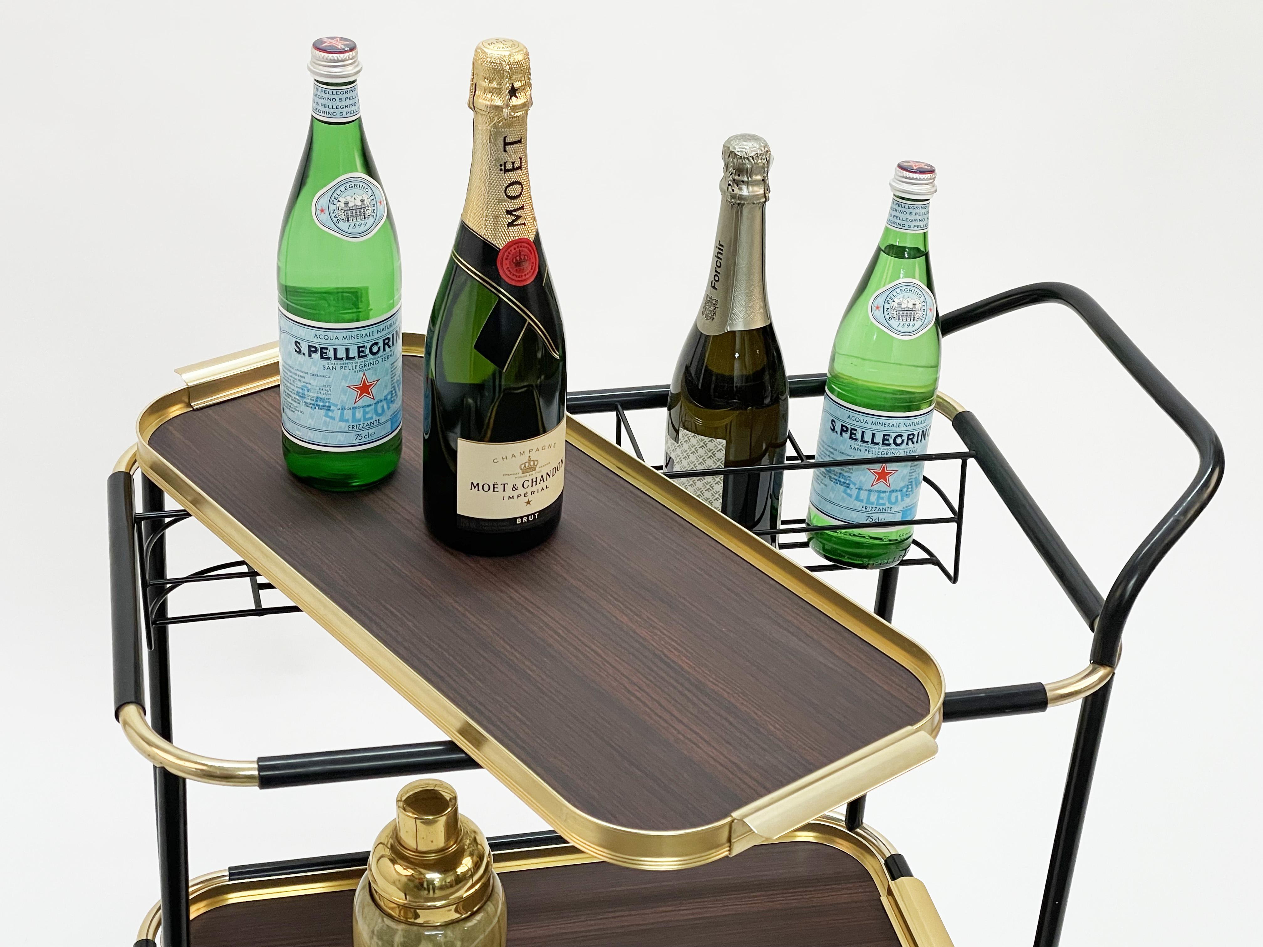 Ico Parisi Mid-Century Mahogany Bar Cart with Trays and Bottle Holder, MB 1960s For Sale 3