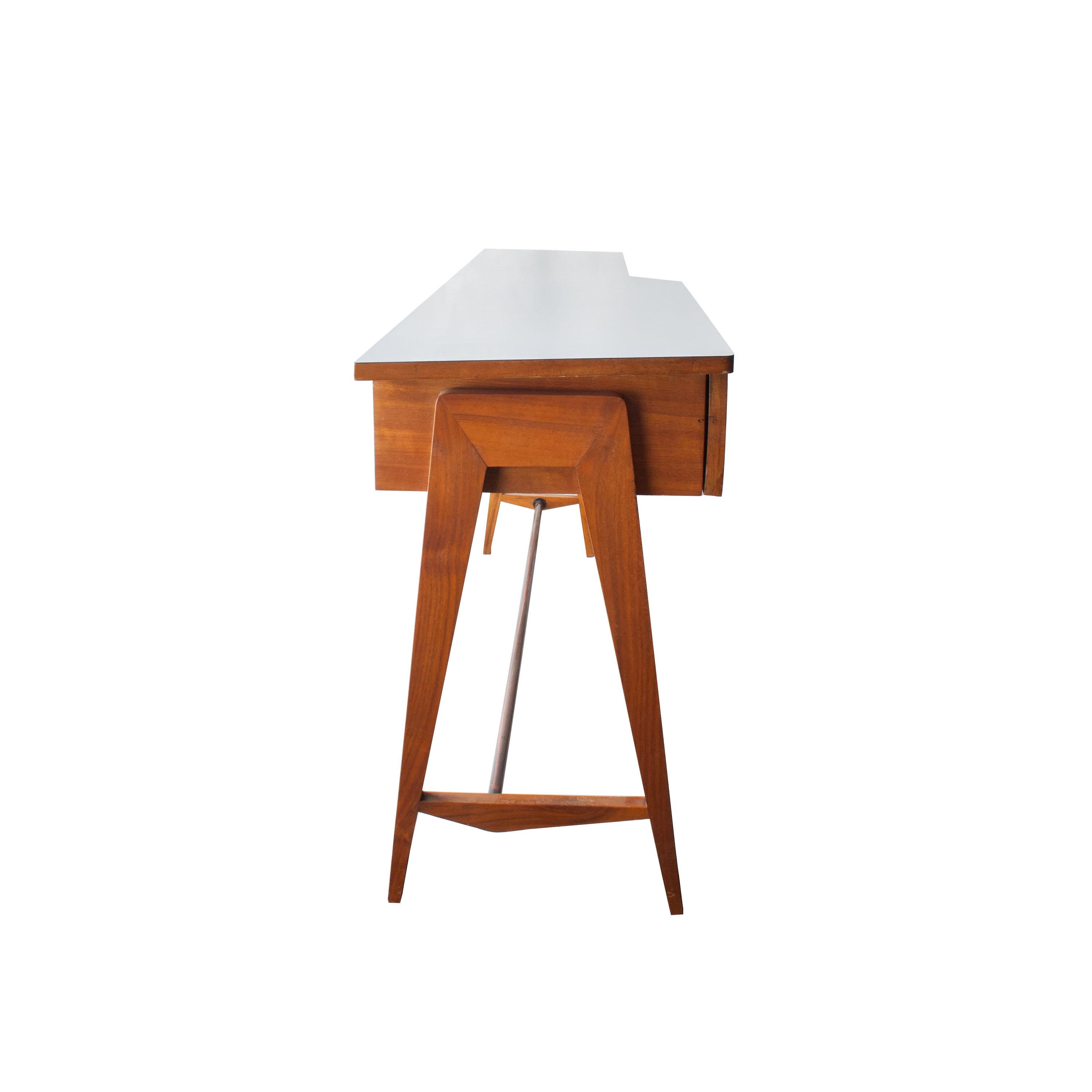 Italian Ico Parisi Mid-Century Modern Rectangular Walnut Mahogany Wood Desk, Italy, 1950