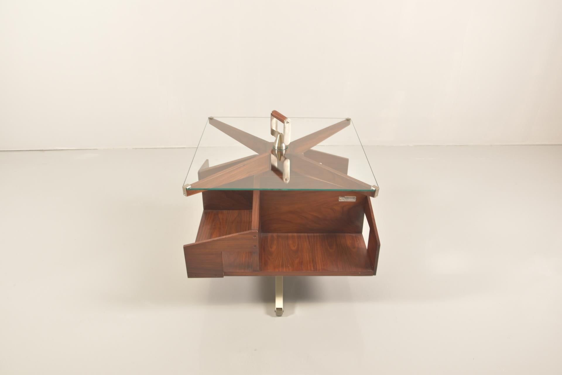 Mid-Century Modern Ico Parisi Midcentury Rosewood Italian Coffee Table with Rotating Shelves, 1950s