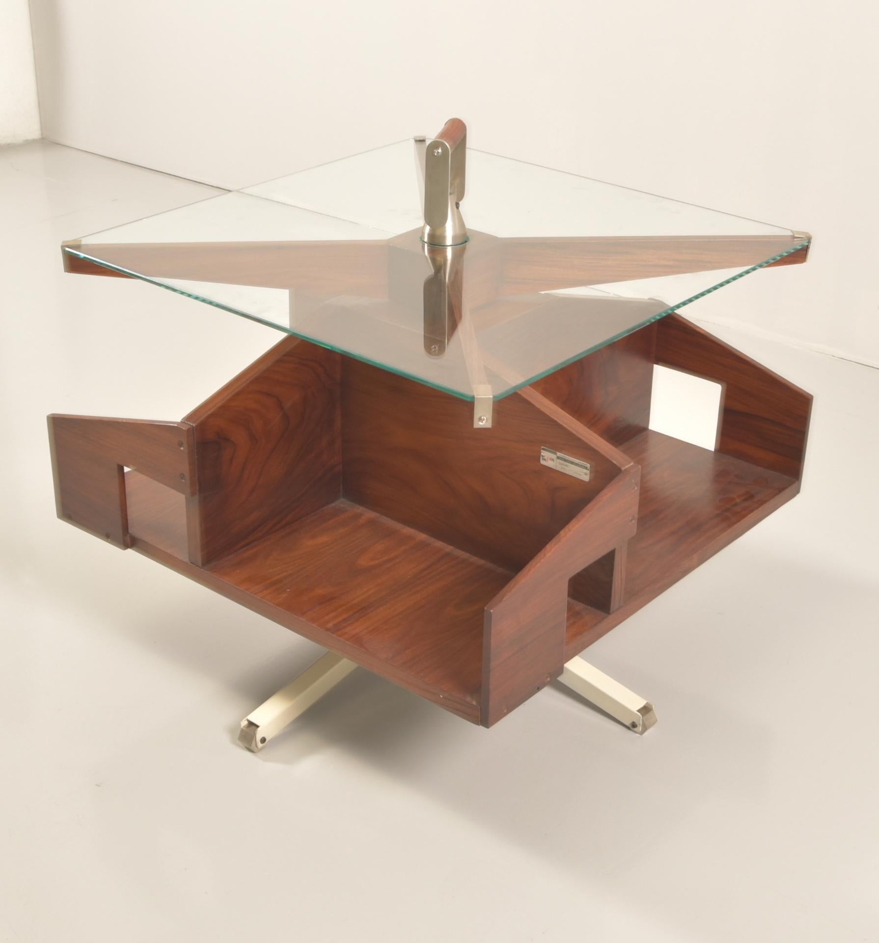 Ico Parisi Midcentury Rosewood Italian Coffee Table with Rotating Shelves, 1950s In Good Condition In Rovereta, SM
