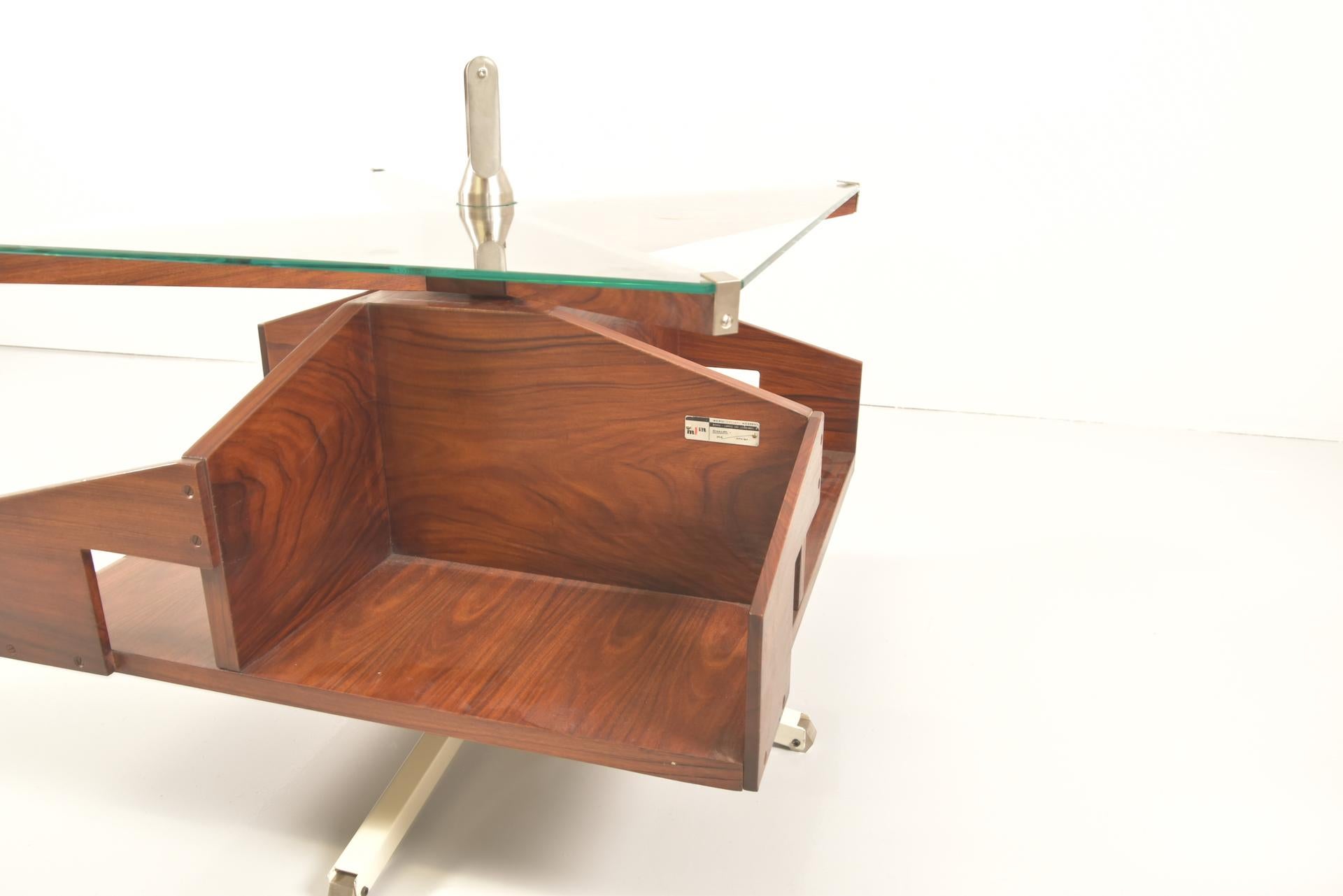 20th Century Ico Parisi Midcentury Rosewood Italian Coffee Table with Rotating Shelves, 1950s