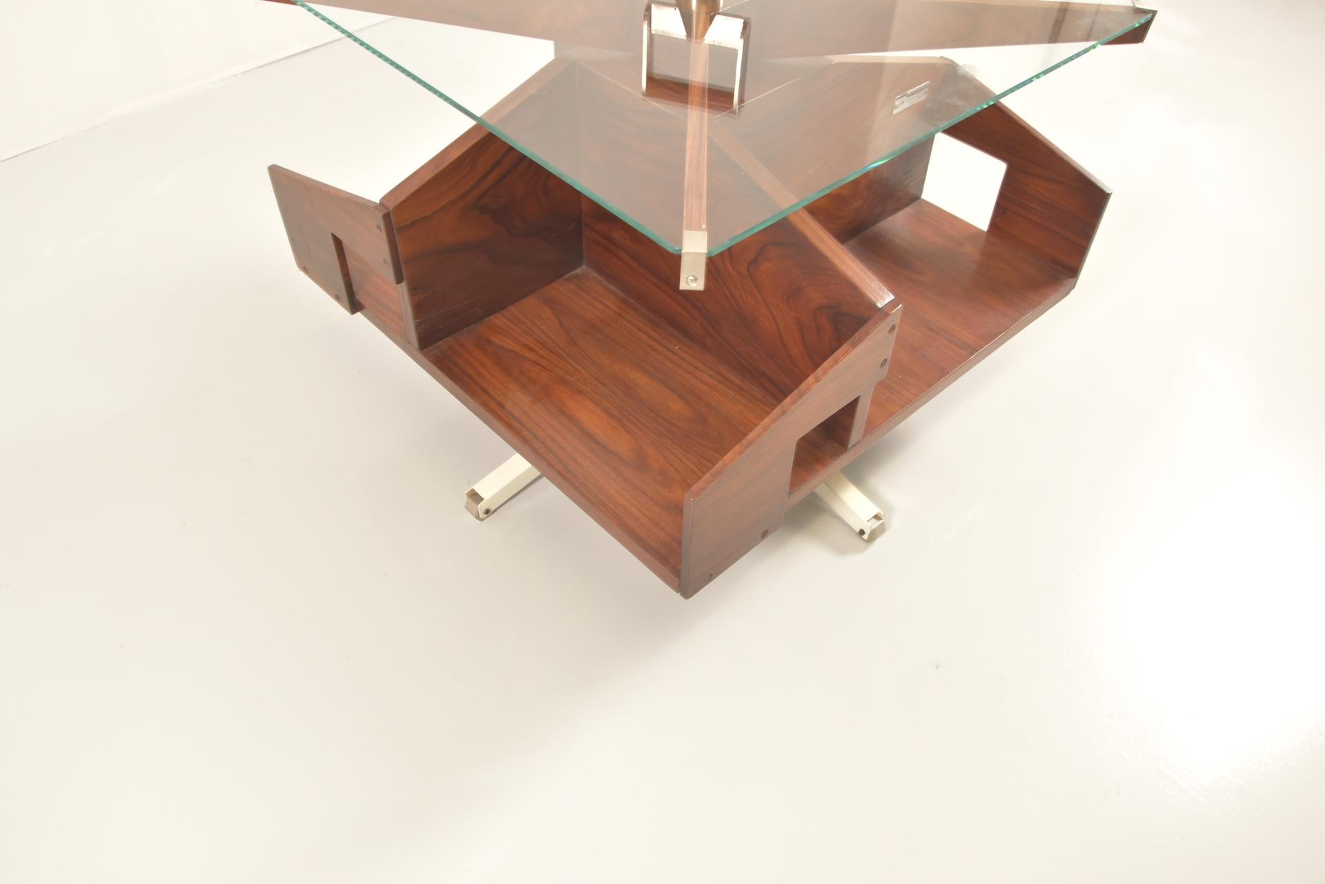 Ico Parisi Midcentury Rosewood Italian Coffee Table with Rotating Shelves, 1950s 3