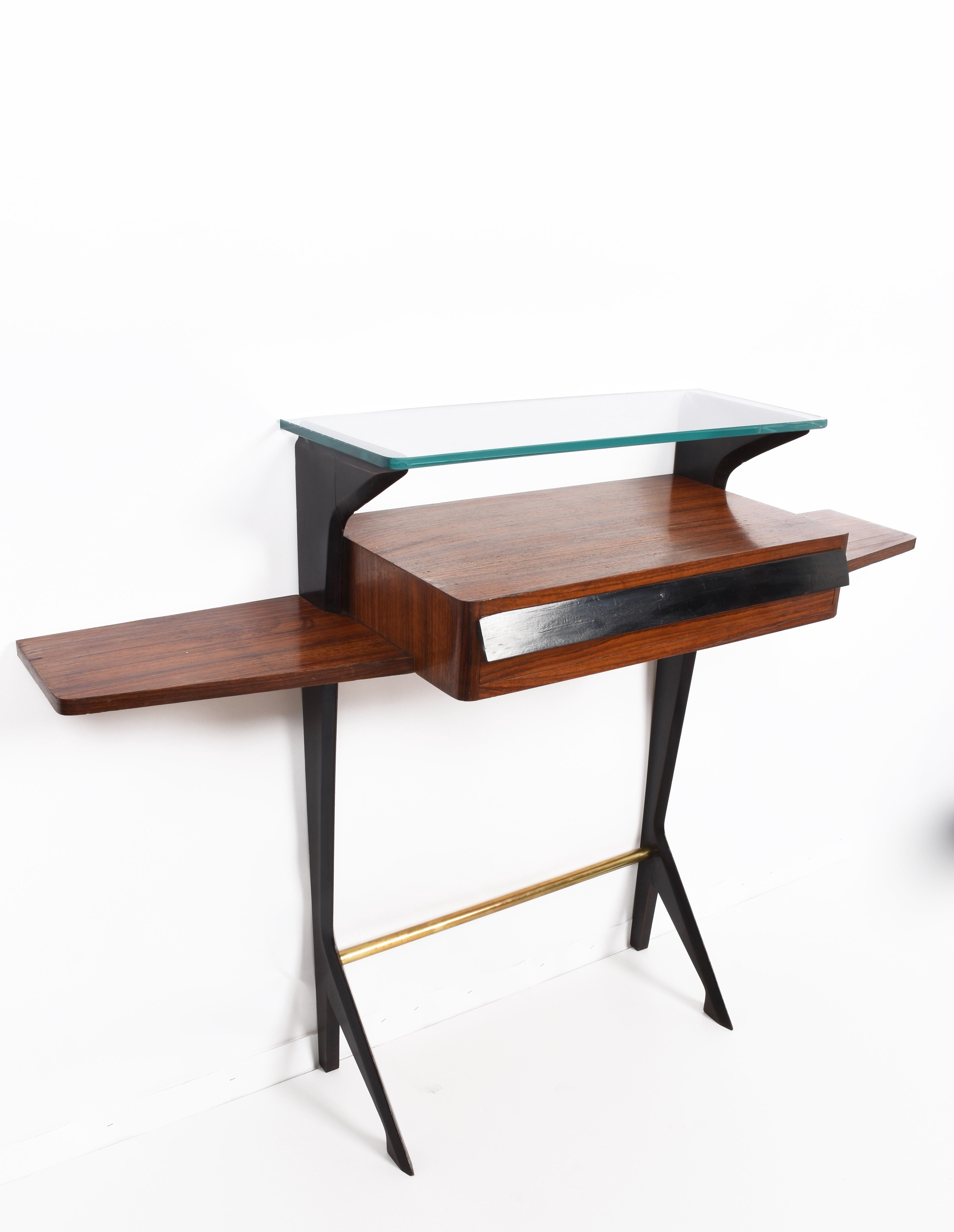 Ico Parisi Midcentury Wood, Brass and Glass Italian Console Table, 1950s 5