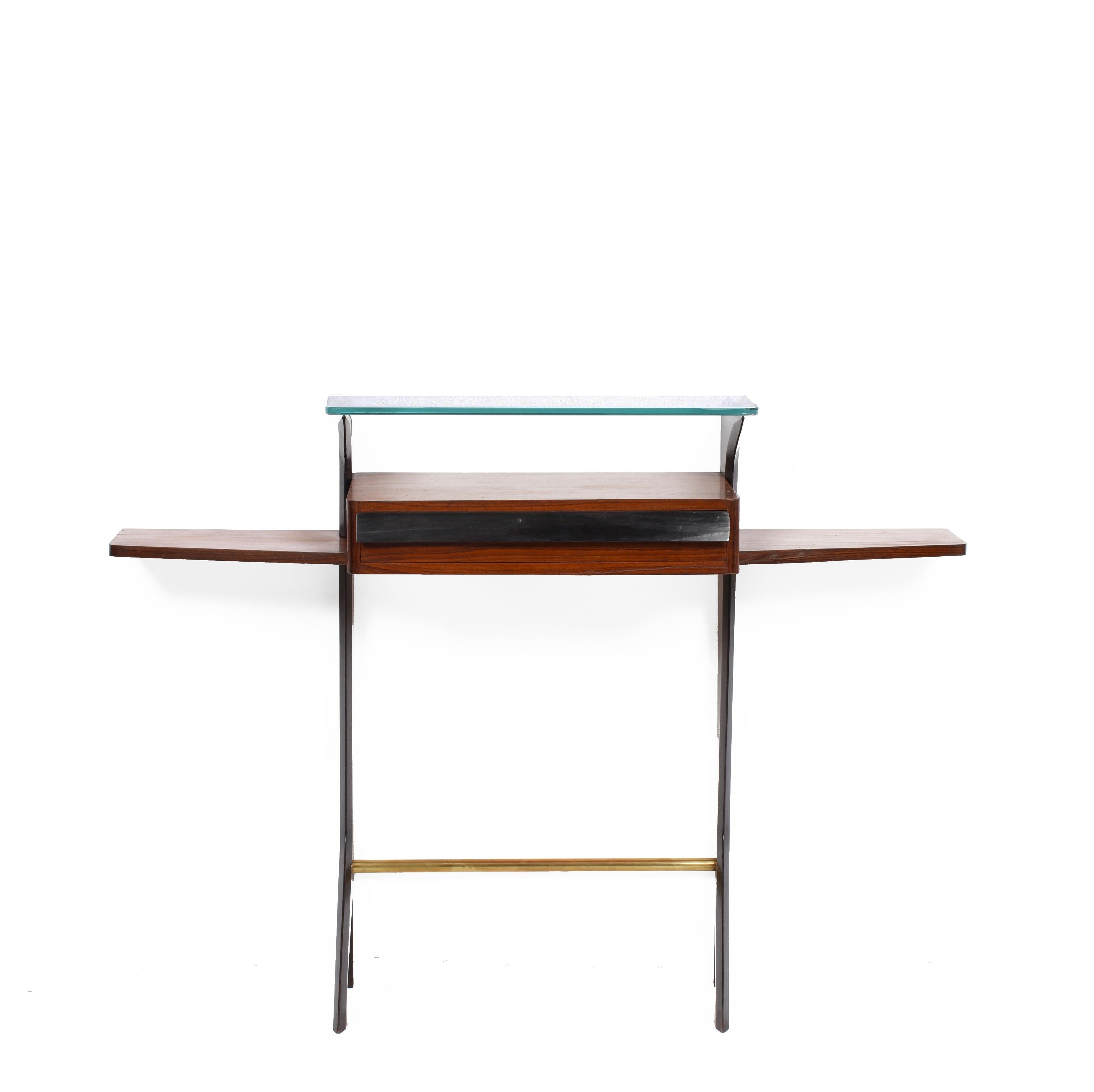 Ico Parisi Midcentury Wood, Brass and Glass Italian Console Table, 1950s 7