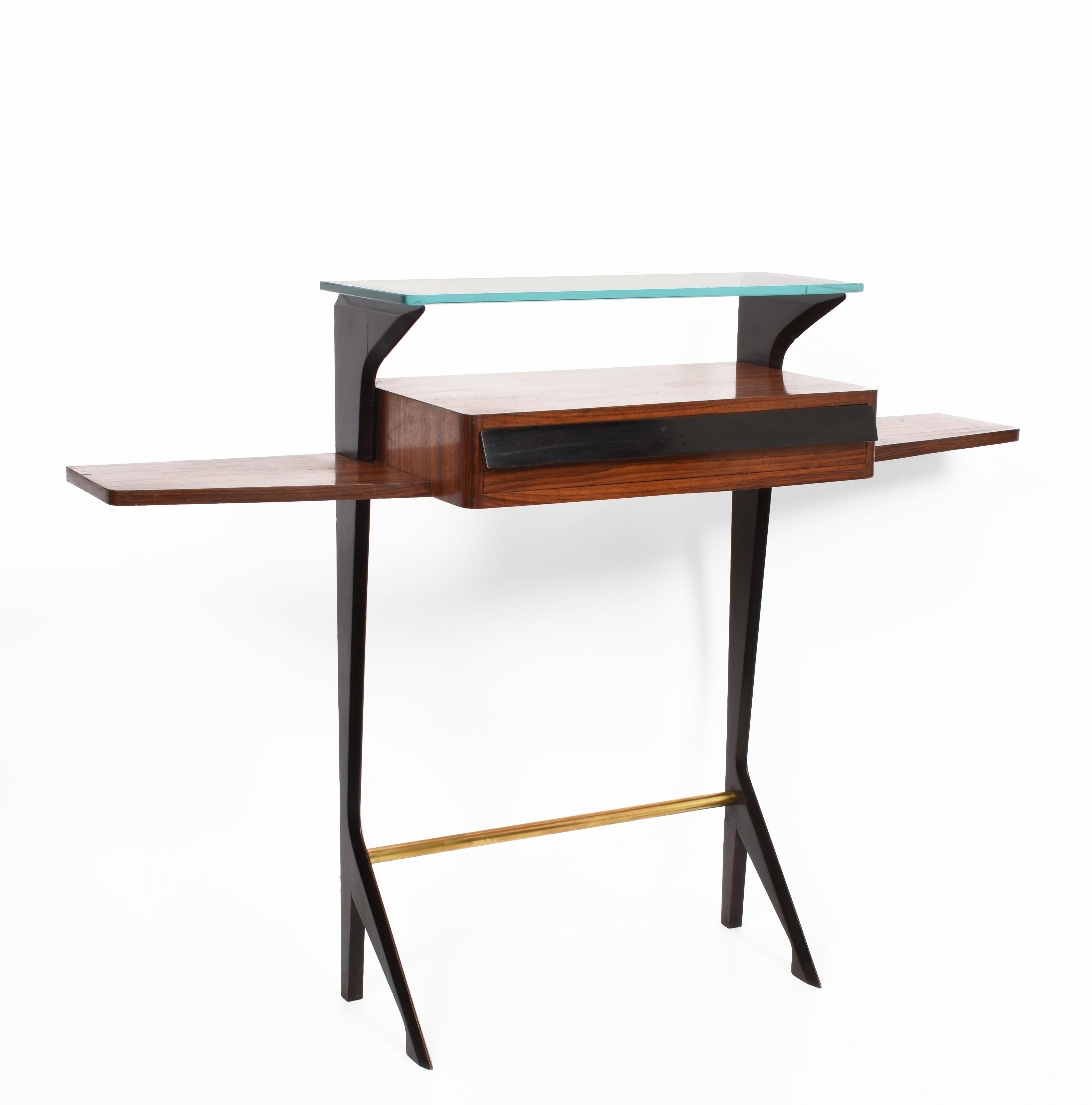 Ico Parisi Midcentury Wood, Brass and Glass Italian Console Table, 1950s 8